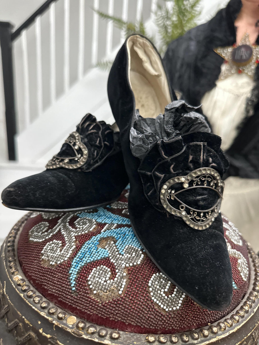 Beautiful Edwardian Velvet Small Heeled Shoes with Buckle