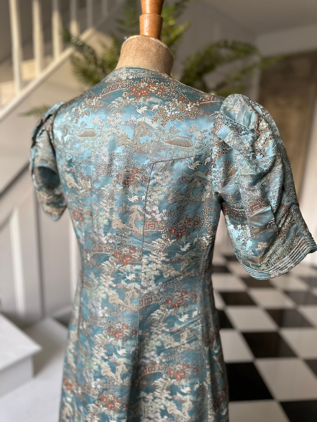 1930s Duck egg blue Silk Chinese robe house coat
