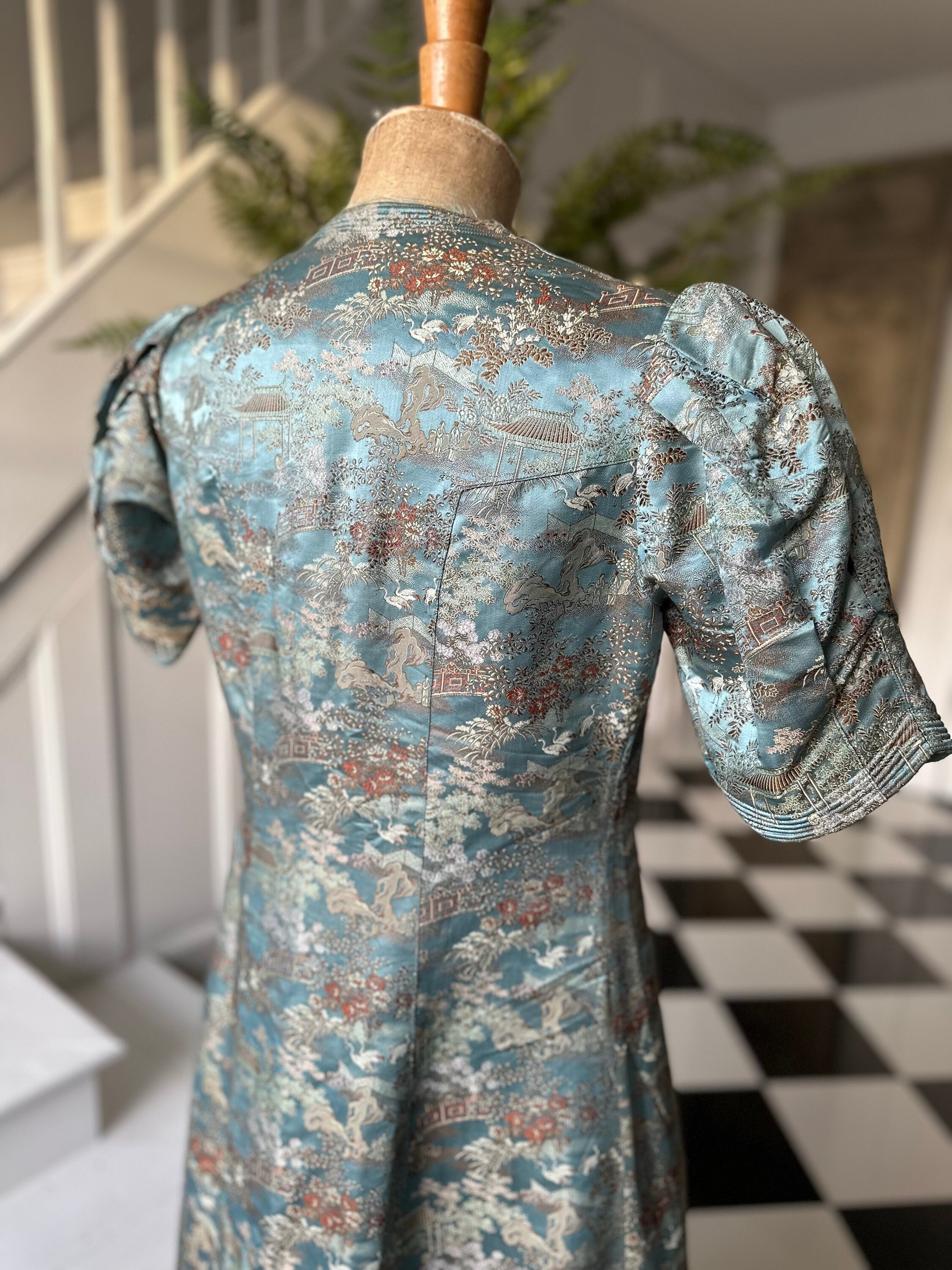 1930s Duck egg blue Silk Chinese robe house coat