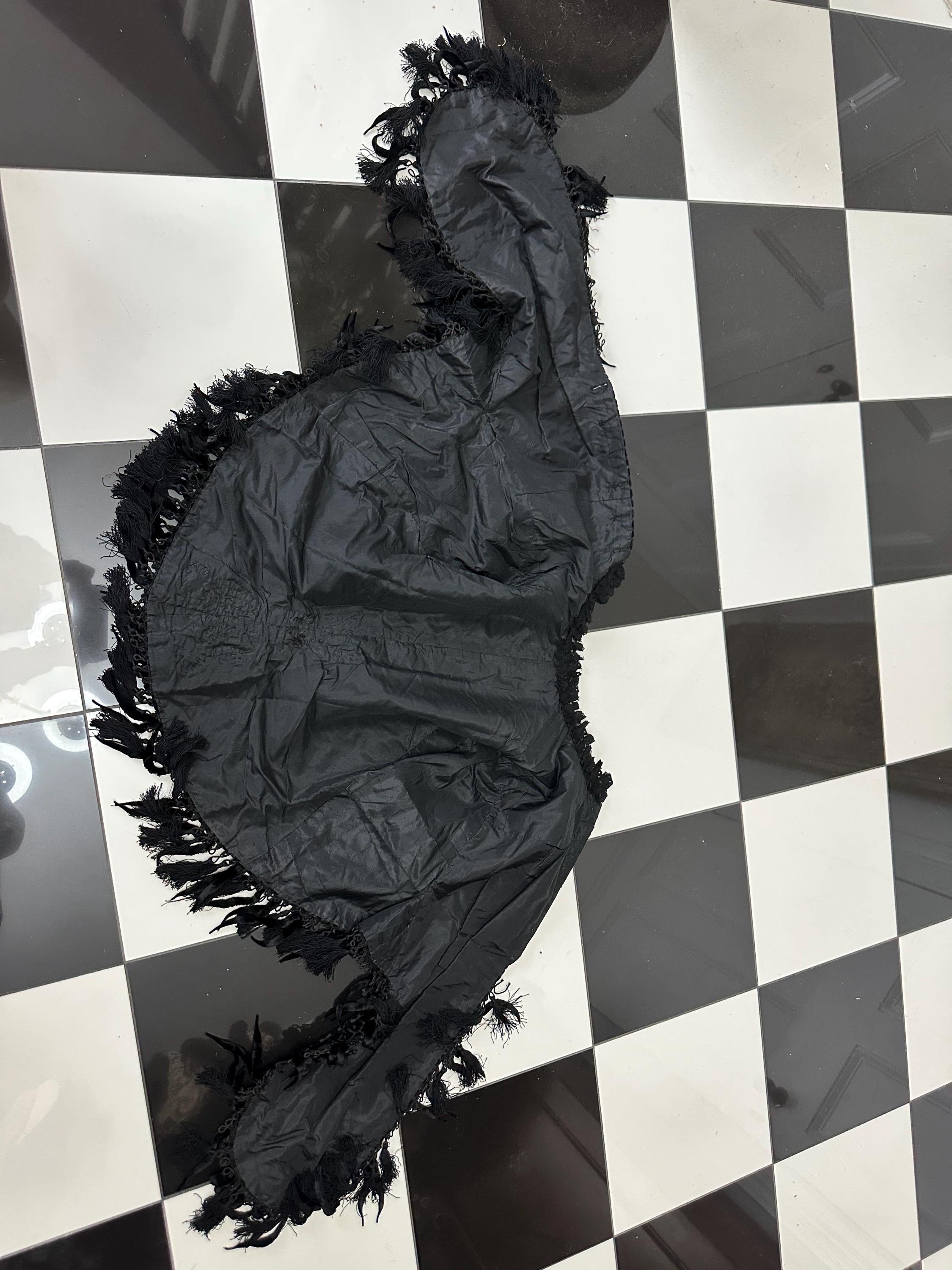 Exquisite 1860s Black Flock Velvet Dolman Cape