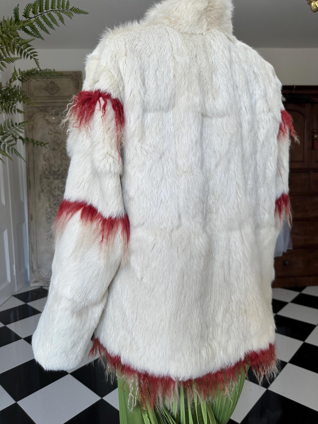 vintage 70s Rabbit fur jacket with Mongolian  lamb trim