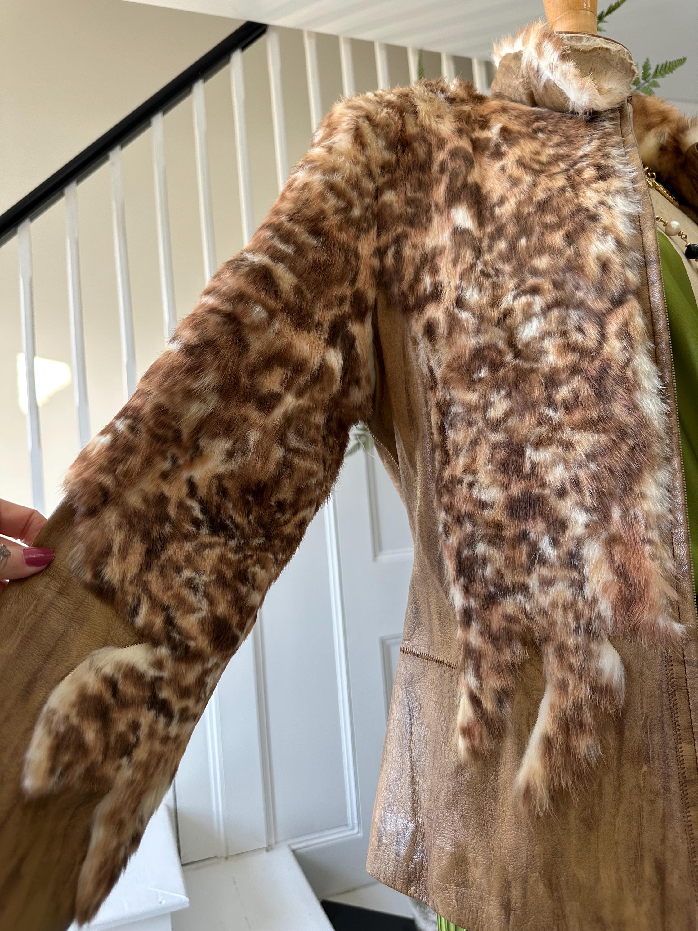 Vintage 70s Bensia jacket spotted fur trim boho hippie western zip jacket