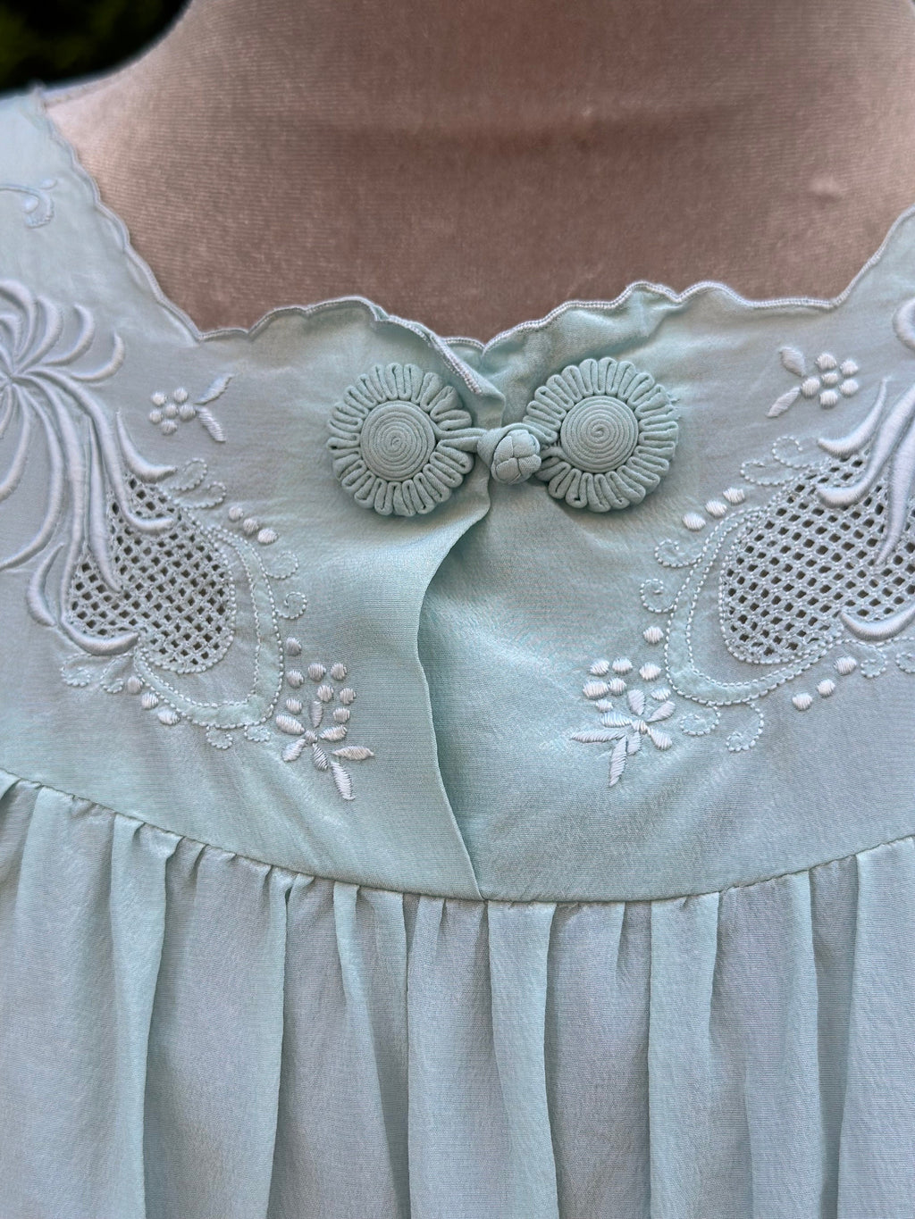 Vintage 1950s seafoam green silk smock slip  hand embroidered slip