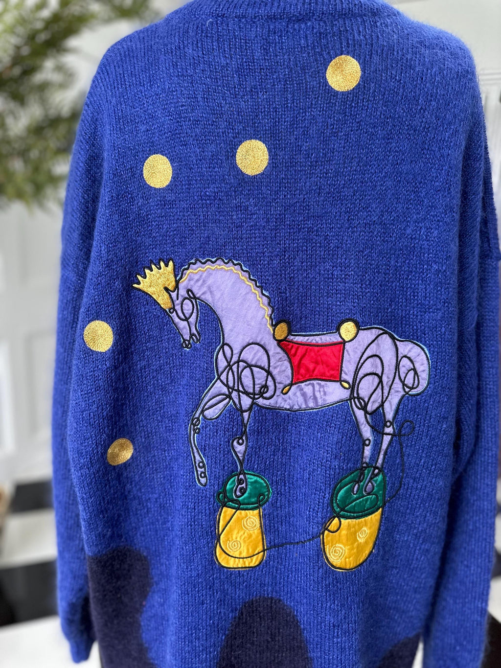 Vintage Mohair Long Cardigan by Jacques Vert with Horse Design