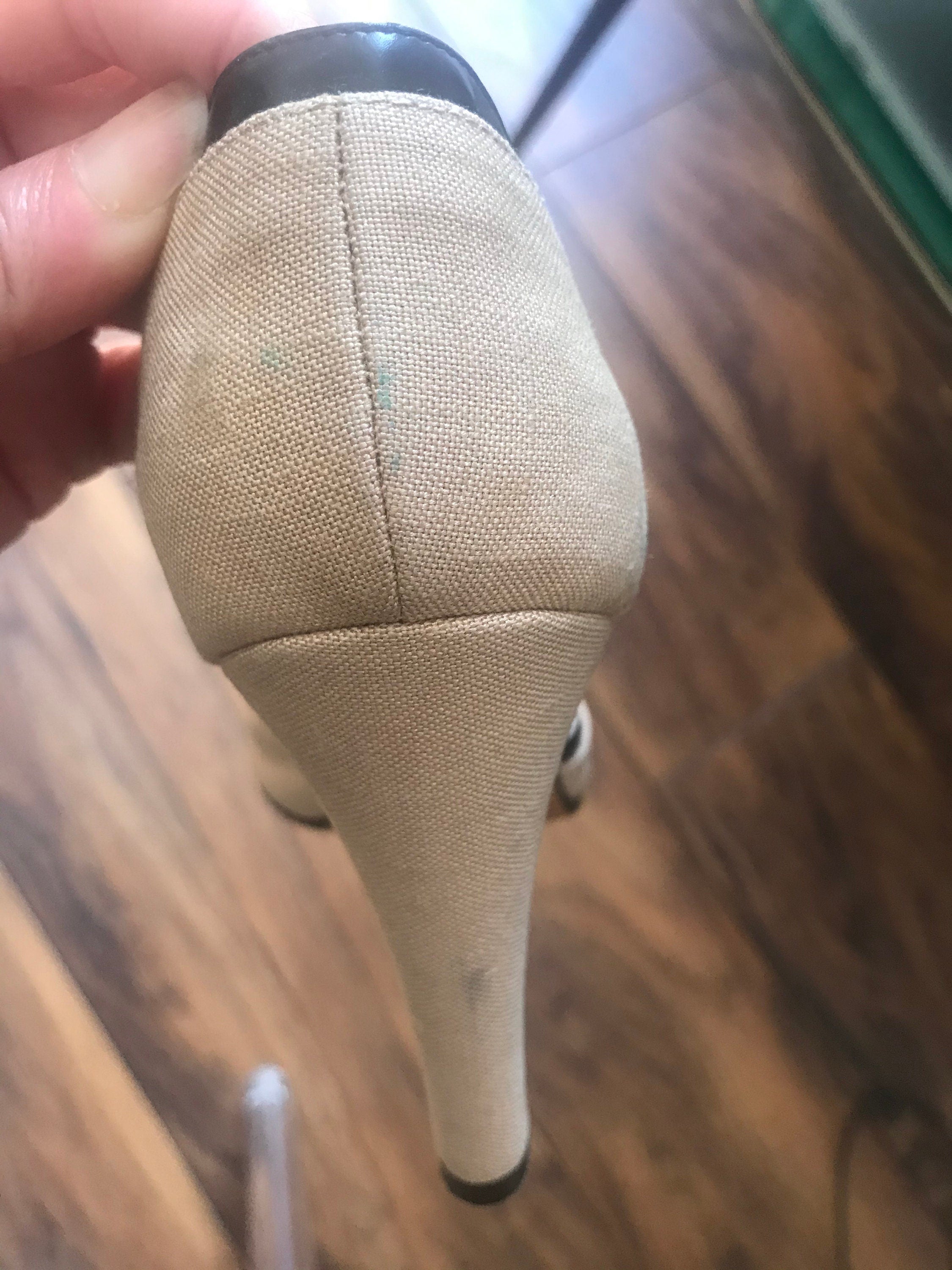Rayne Cream Linen Heels with Black Leather Trim (UK 3.5 / US 6b)