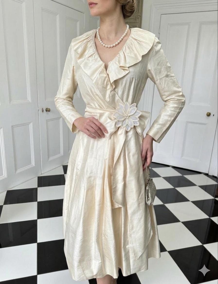 1970 Vintage Dupion silk dress long sleeve