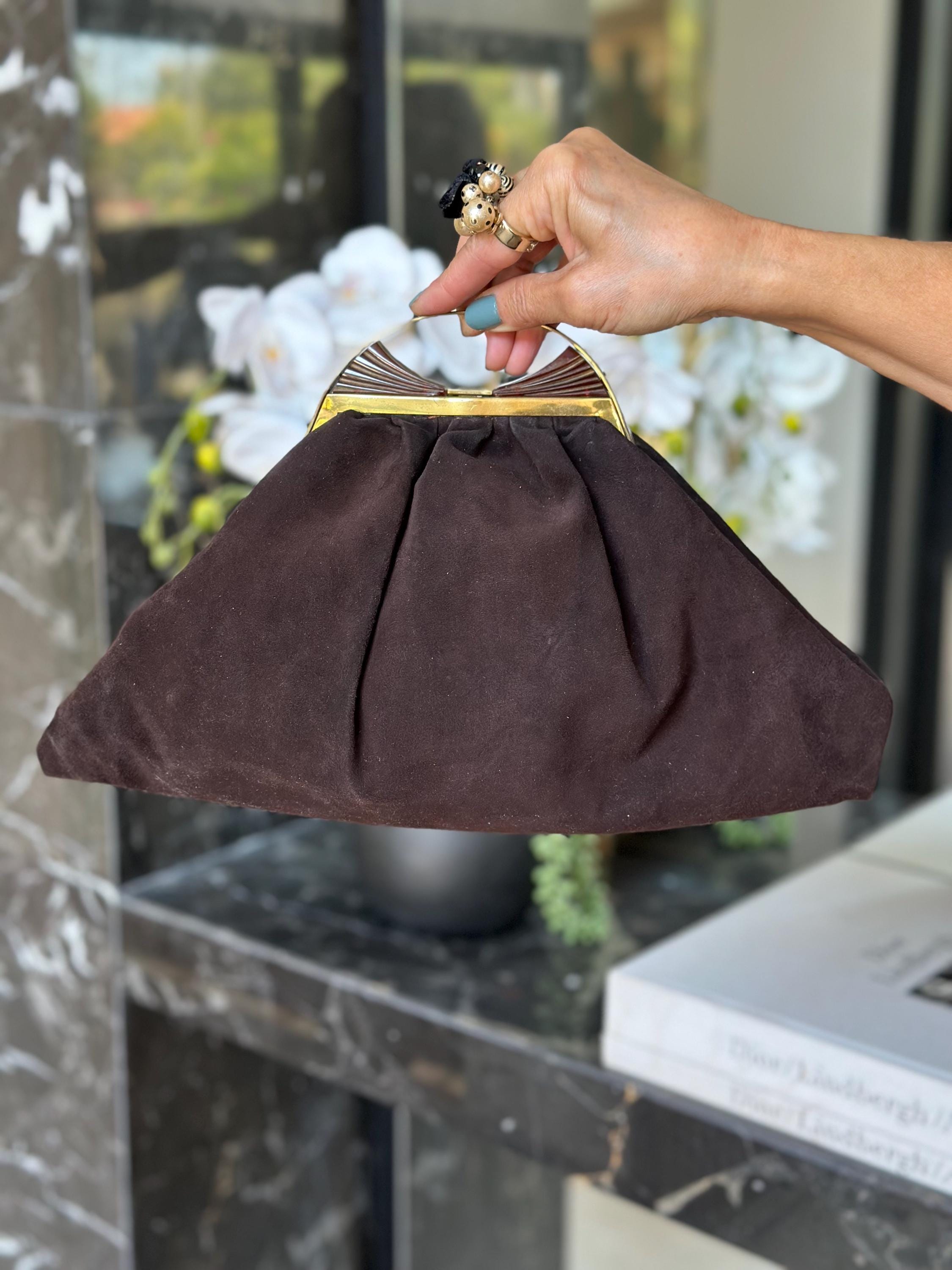 1930s Brown Suede leather handbag slouch style