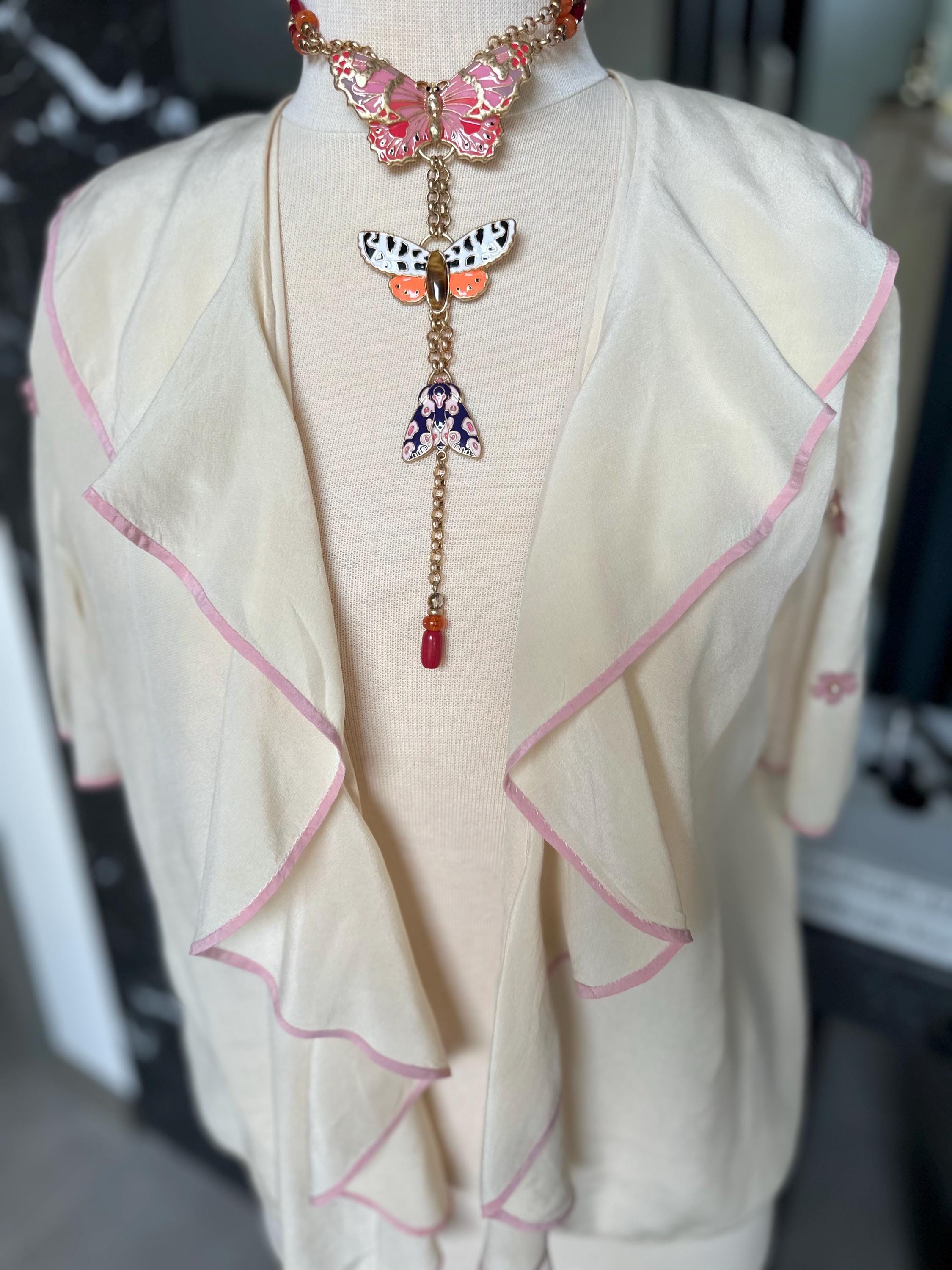 Antique 1930s Silk Bed Jacket – Authentic Art Deco Ruffled Bolero with Floral applique