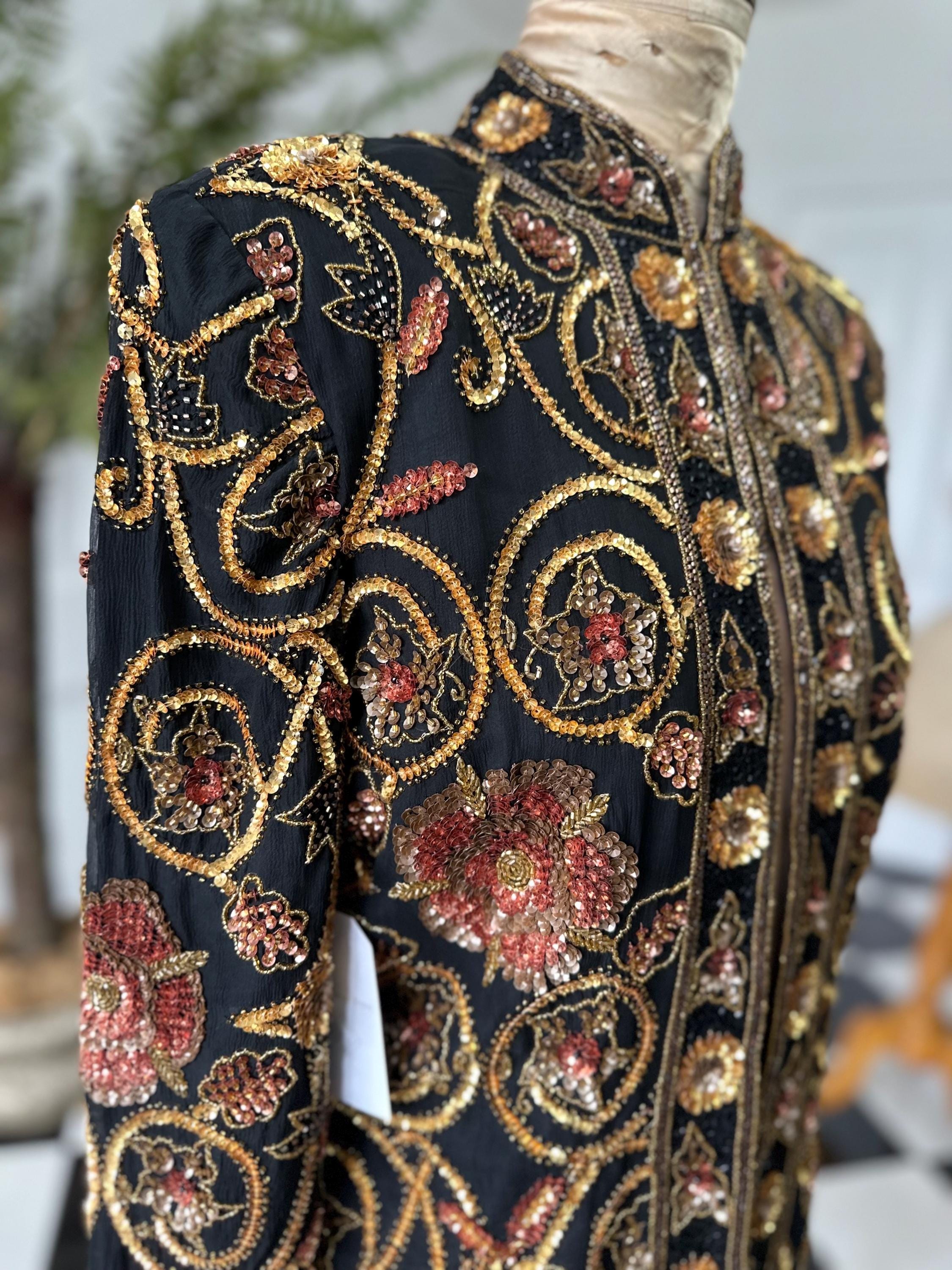1990s Silk with bronze and gold  sequin long sleeve jacket