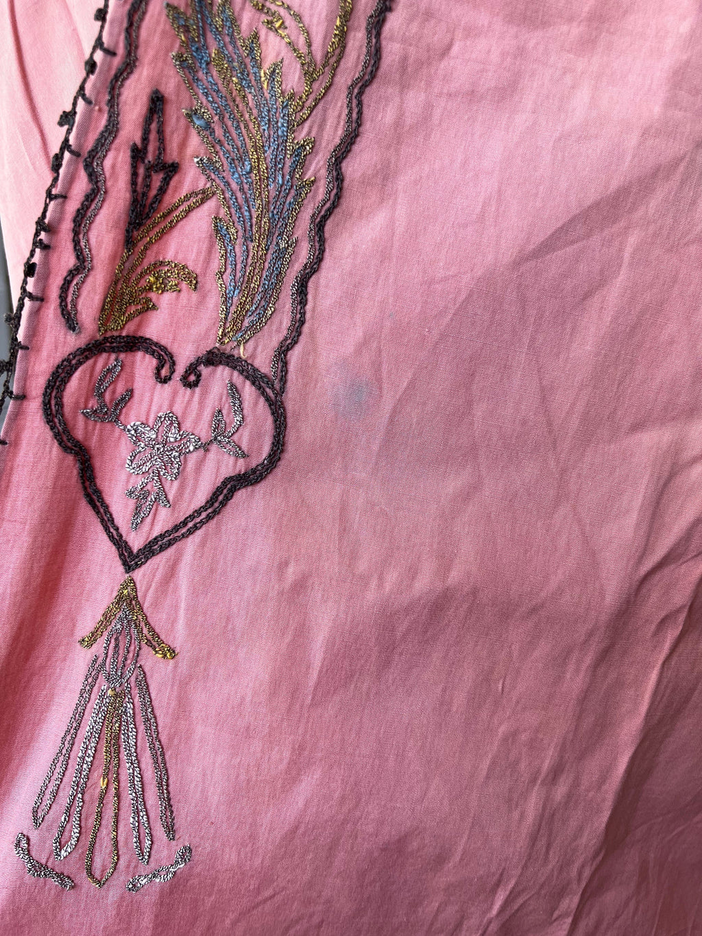 Antique Ottoman robe kimono with embroidered in pale old rose  pink