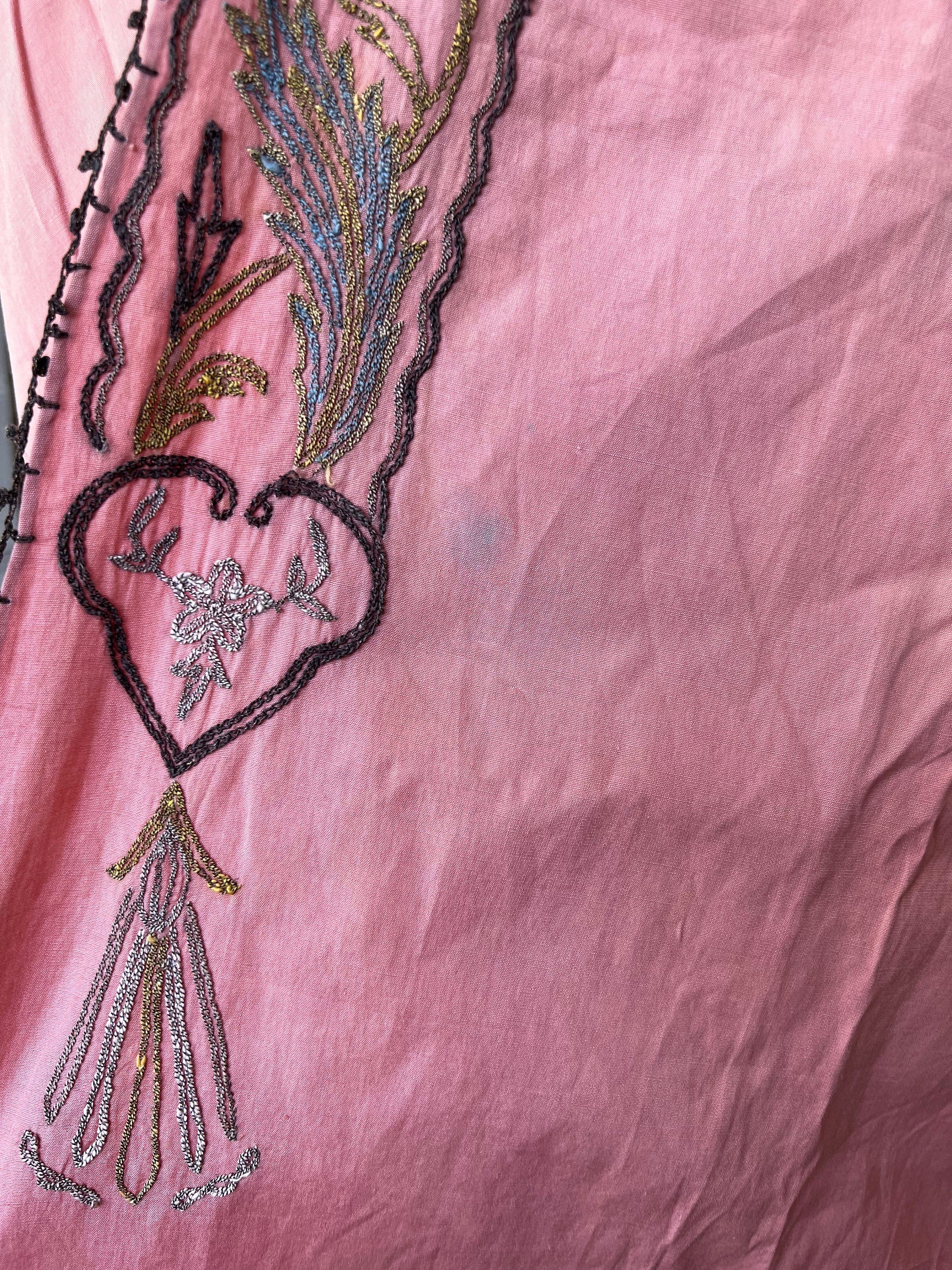 Antique Ottoman robe kimono with embroidered in pale old rose  pink