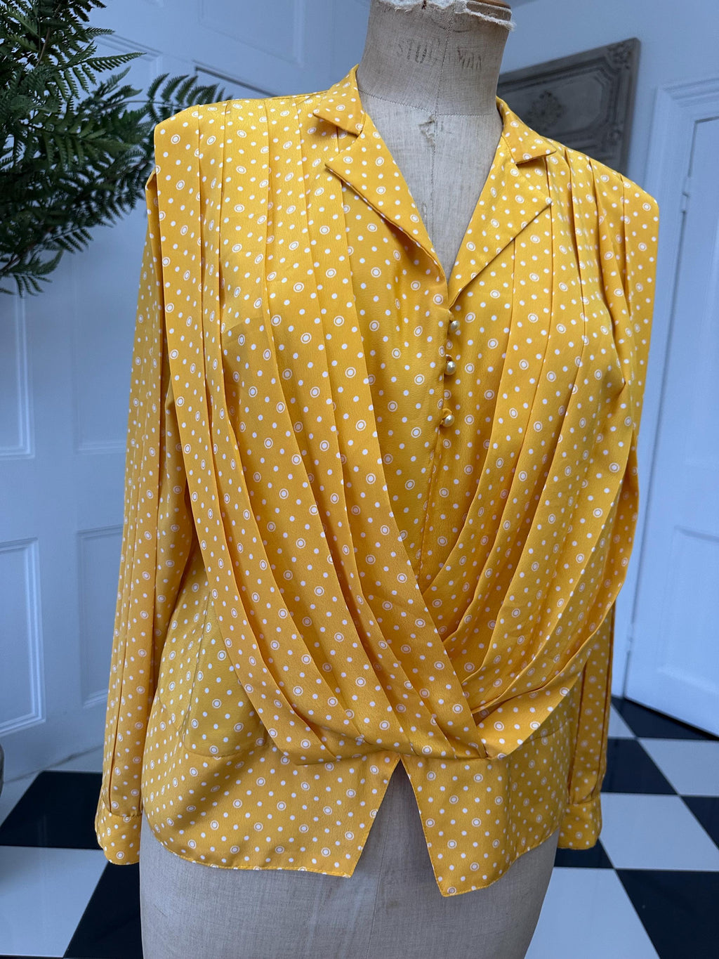 1980s Yellow polka dot blouse