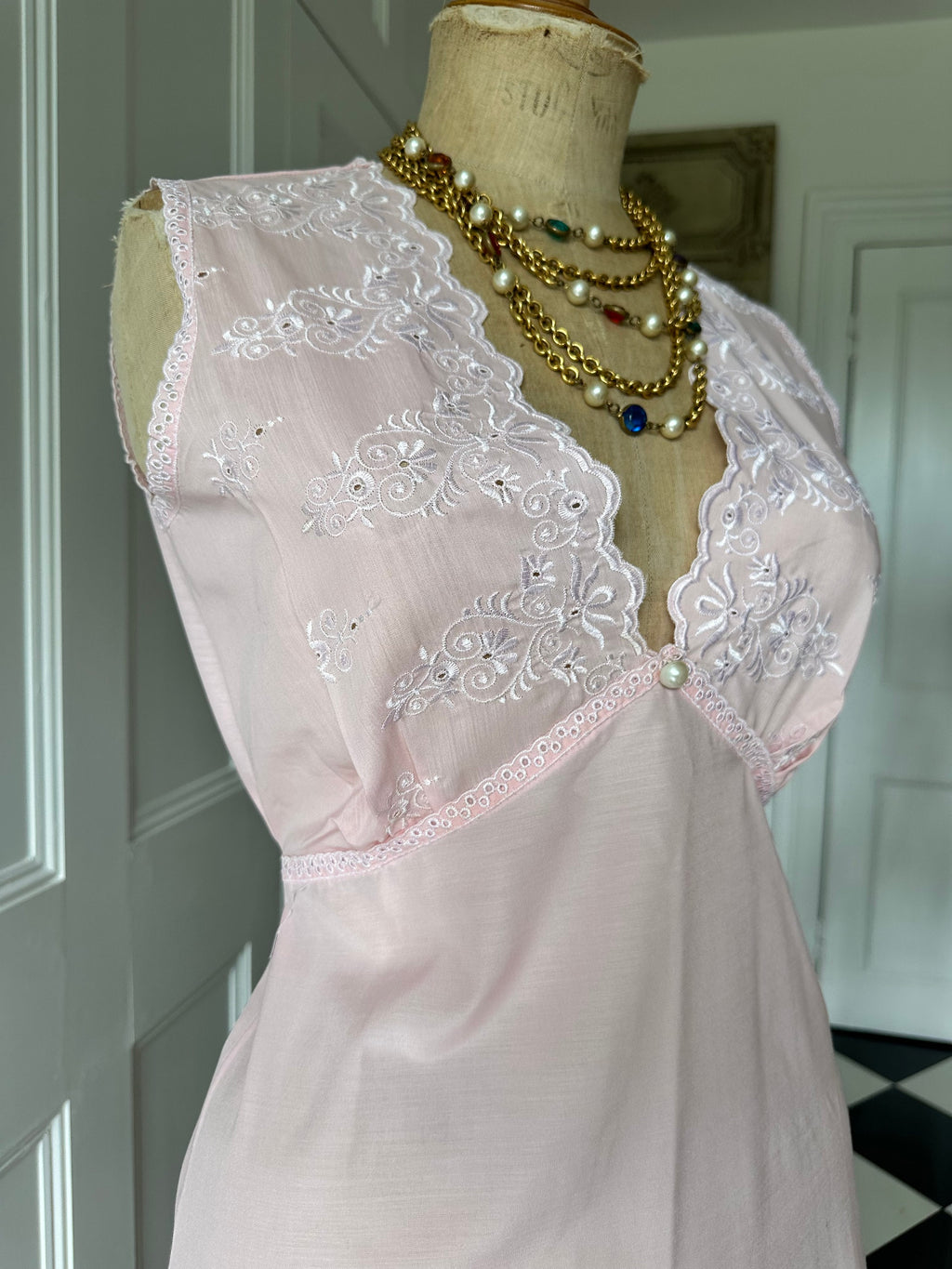 1970s baby pink long slip dress