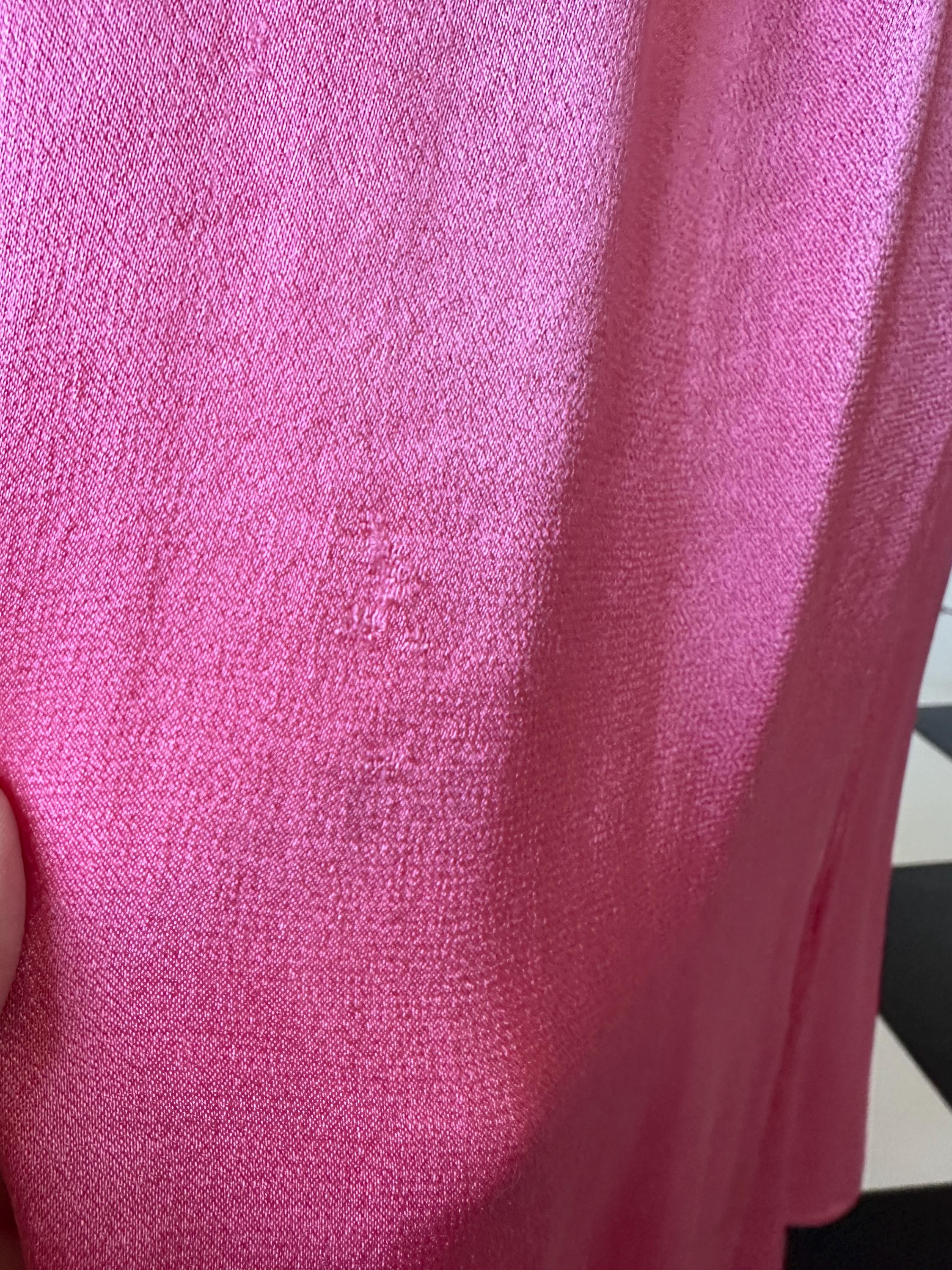 1940s silk satin and chiffon hot pink hand embroidered slip dress