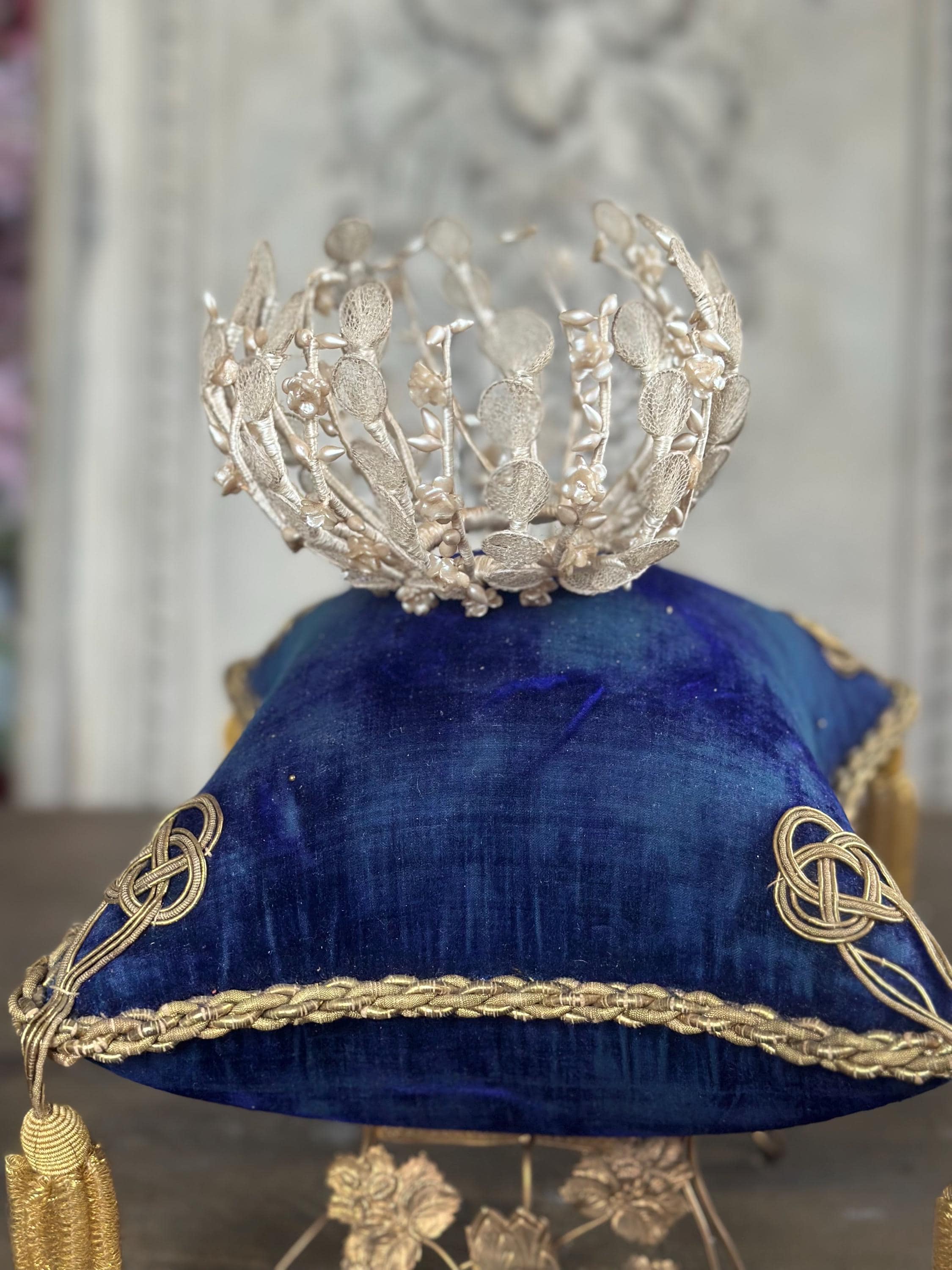 Victorian Edwardian Antique Wax Floral Tiara crown