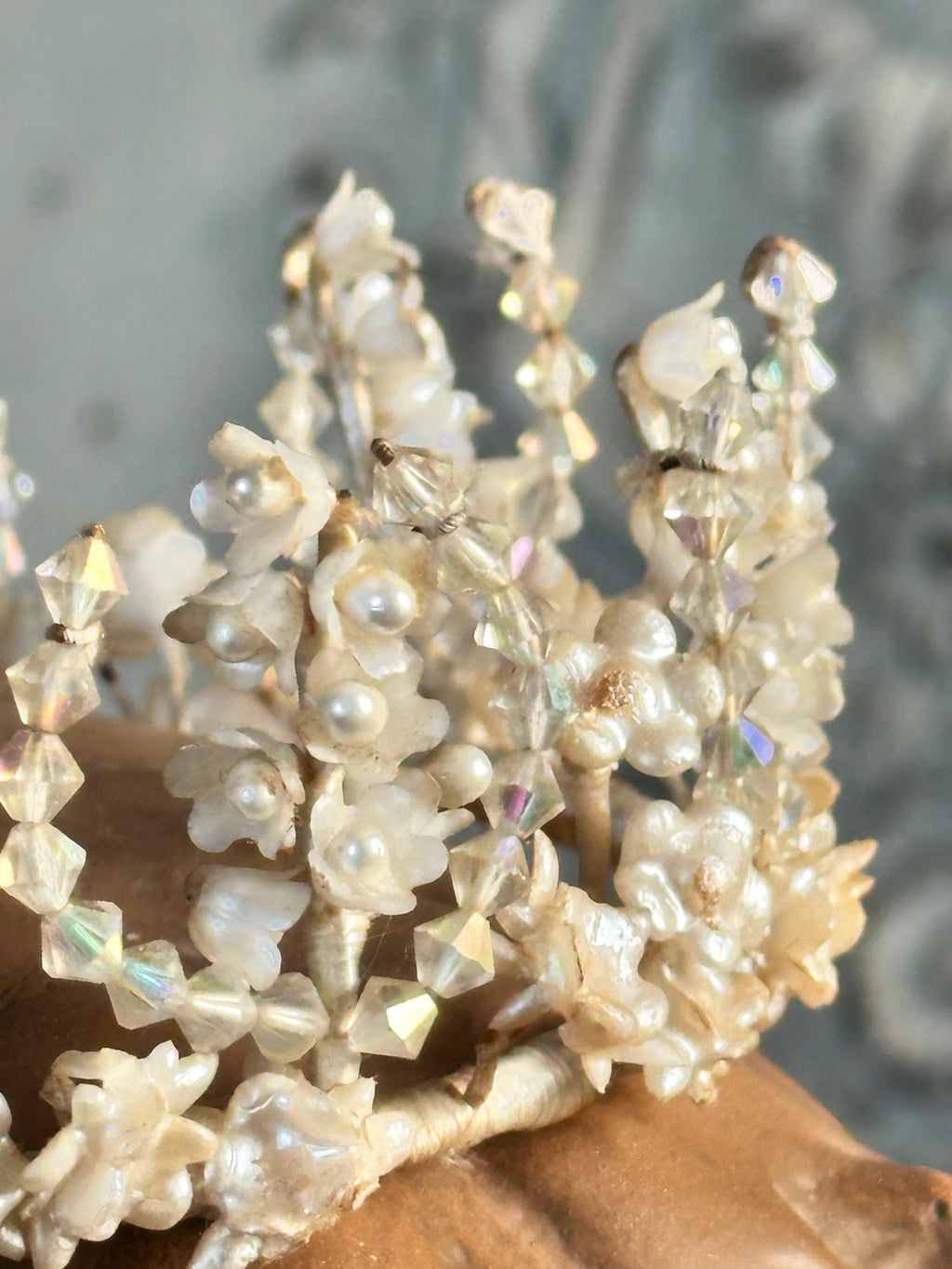 1910s 1920s Wax Elegant Handcrafted Pearl and Crystal wedding Tiara
