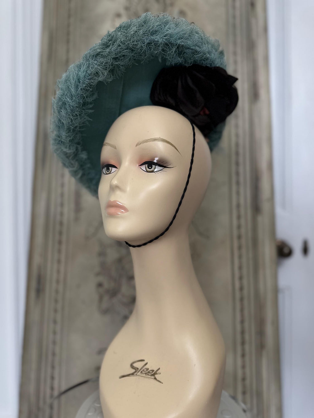 1950s Blue Silk Grosgrain Hat with Silk Flower