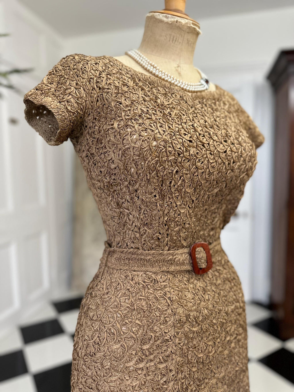 1940s Ribbon Work Dress: Brown Vintage Irene of Glenton