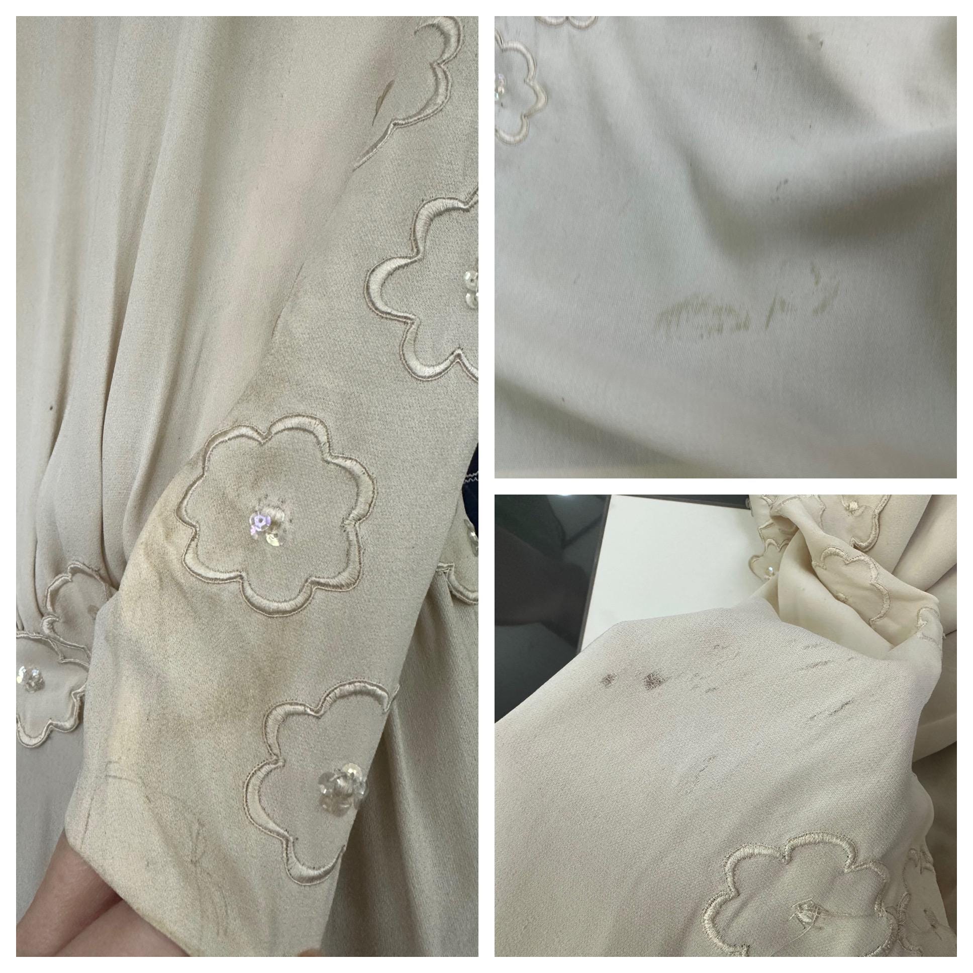 1940s Vintage Cream Georgette Wedding Dress with Floral Embroidery