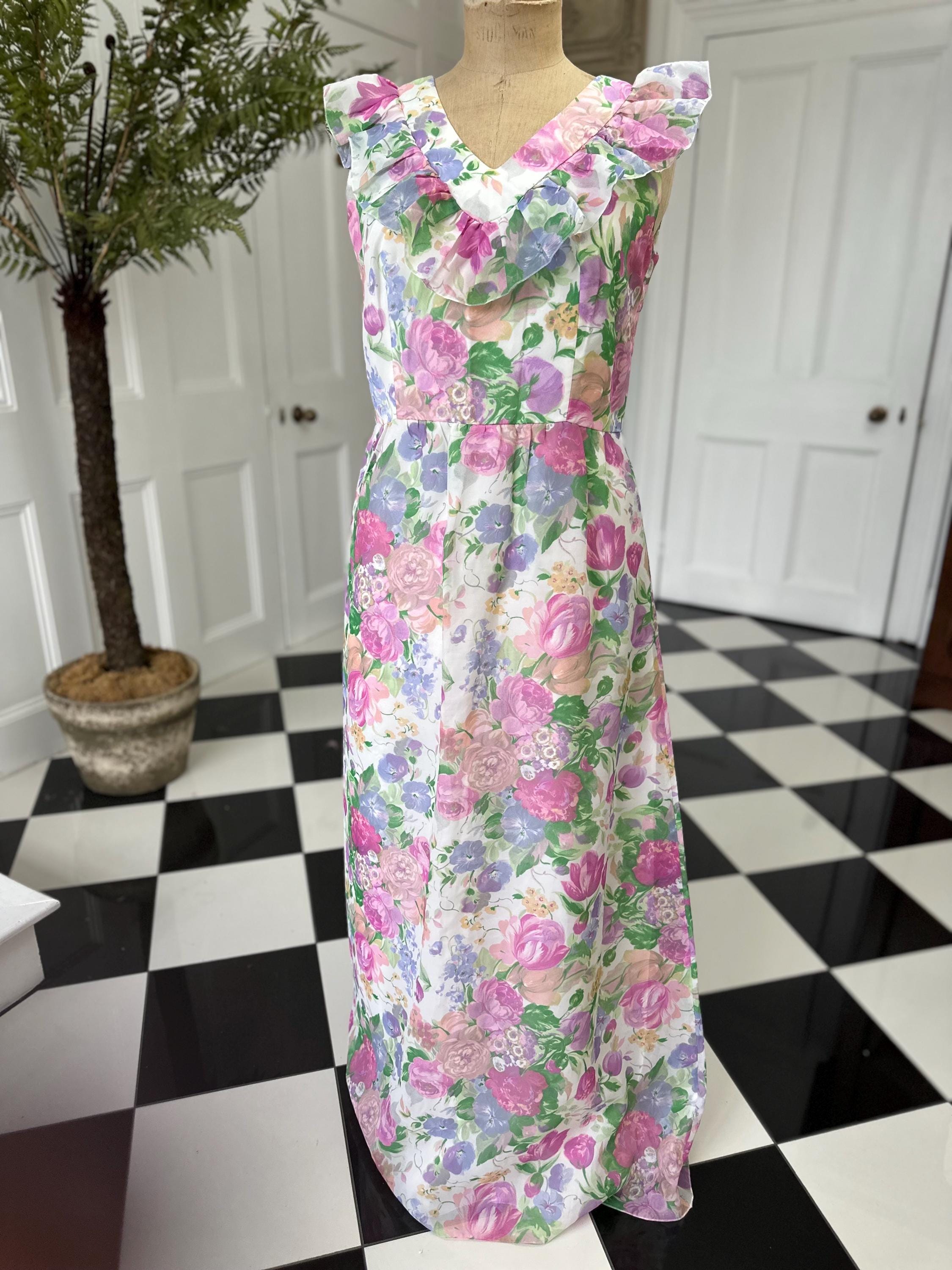 Vintage 1970s sleeveless floral maxi dress