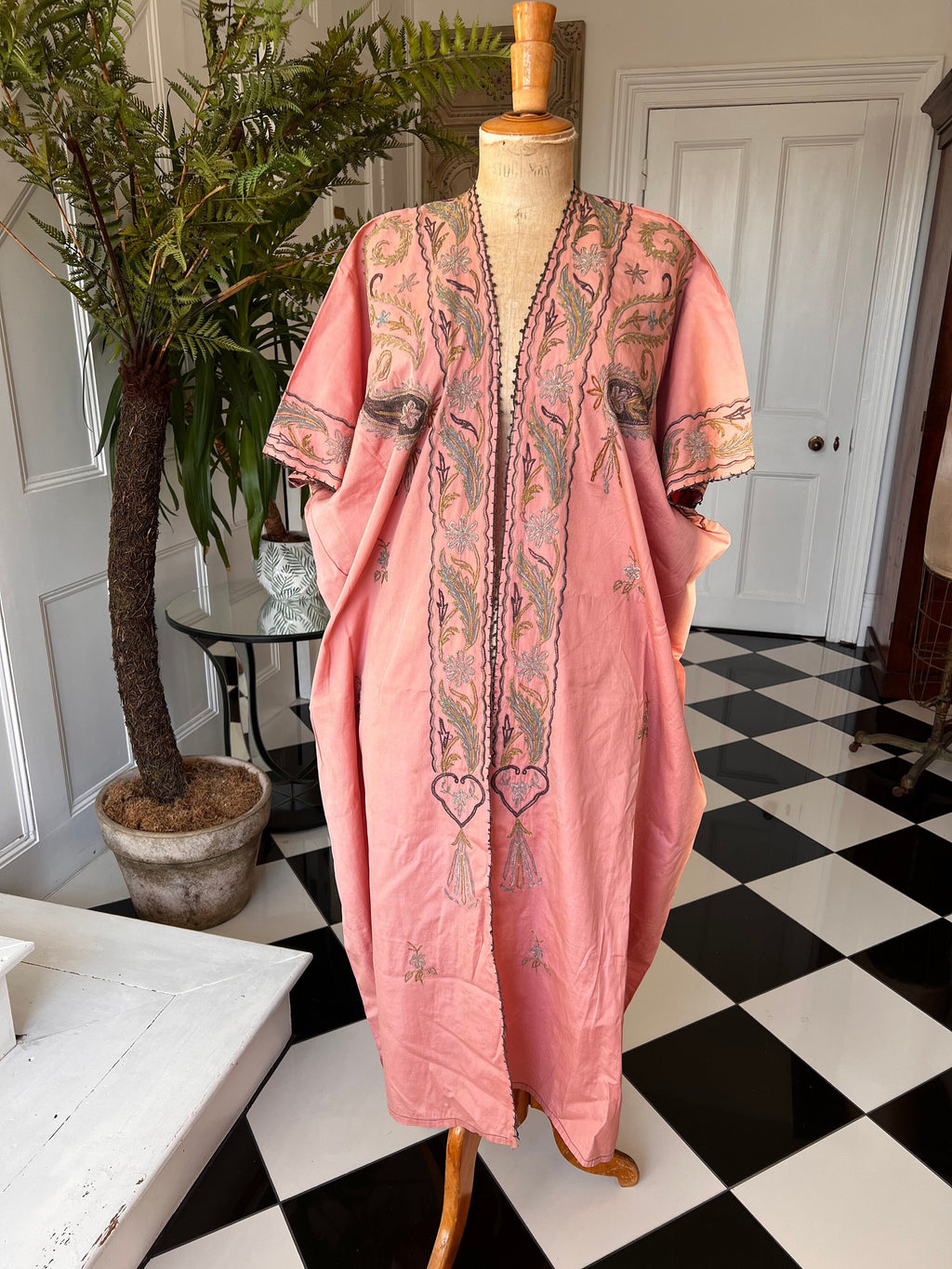 Antique Ottoman robe kimono with embroidered in pale old rose  pink