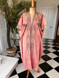 Antique Ottoman robe kimono with embroidered in pale old rose  pink