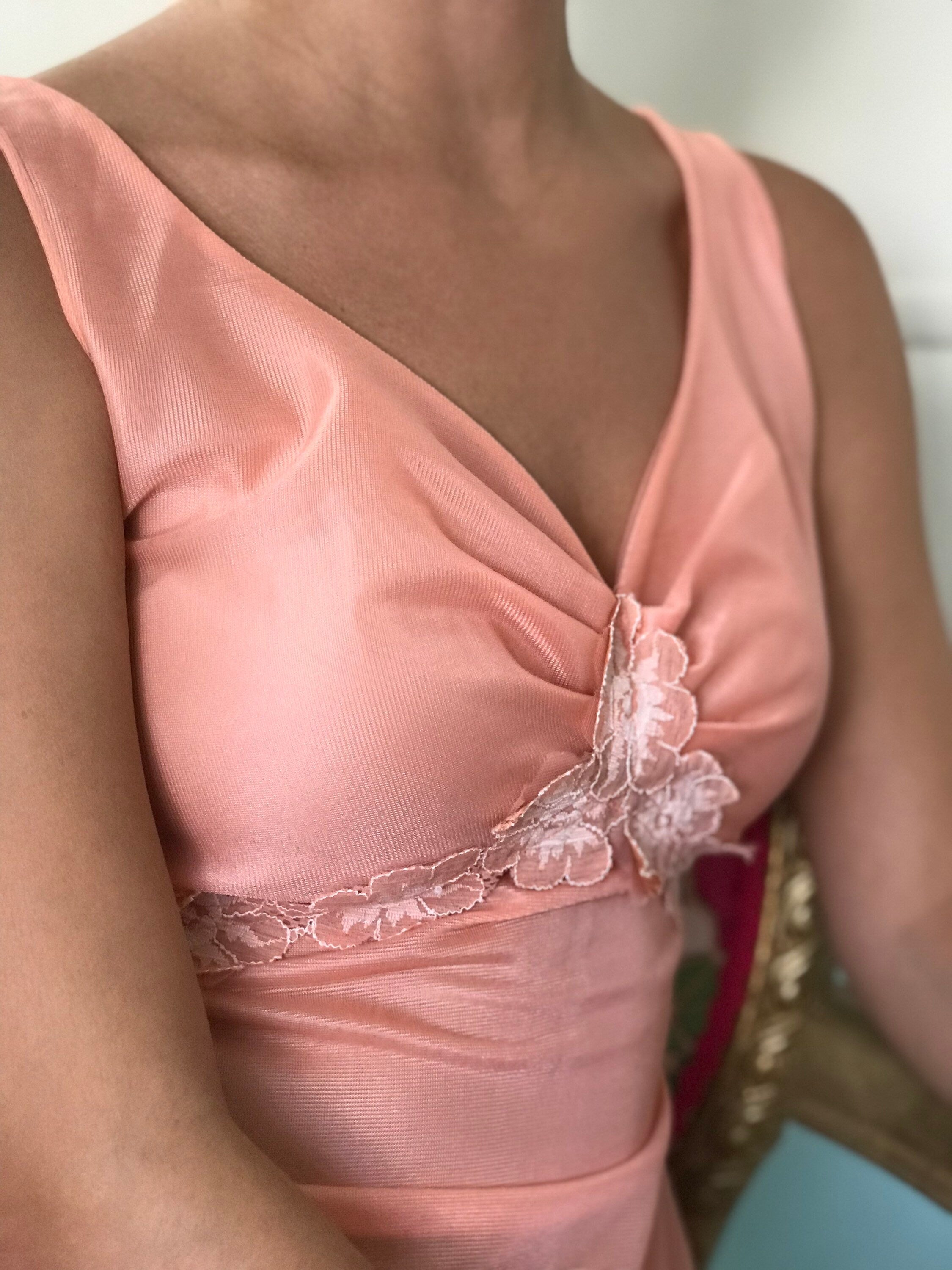 1970s long plunge neck lingerie slip dress