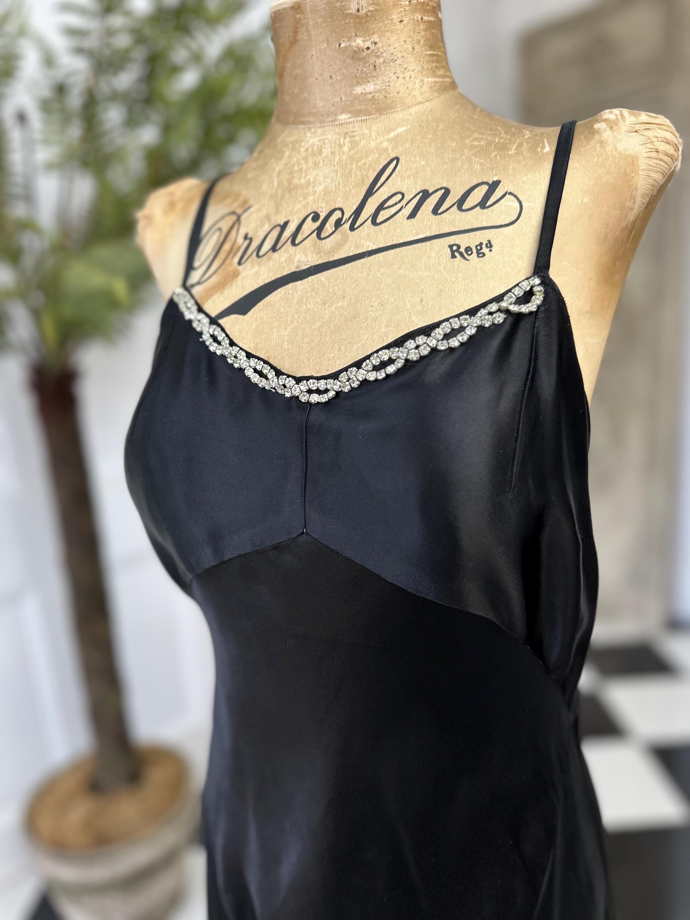 1930s Bias cut silk satin black slip dress with matching bolero