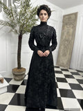 Victorian Black Silk Bodice and Skirt Set: Tape Lace Detail