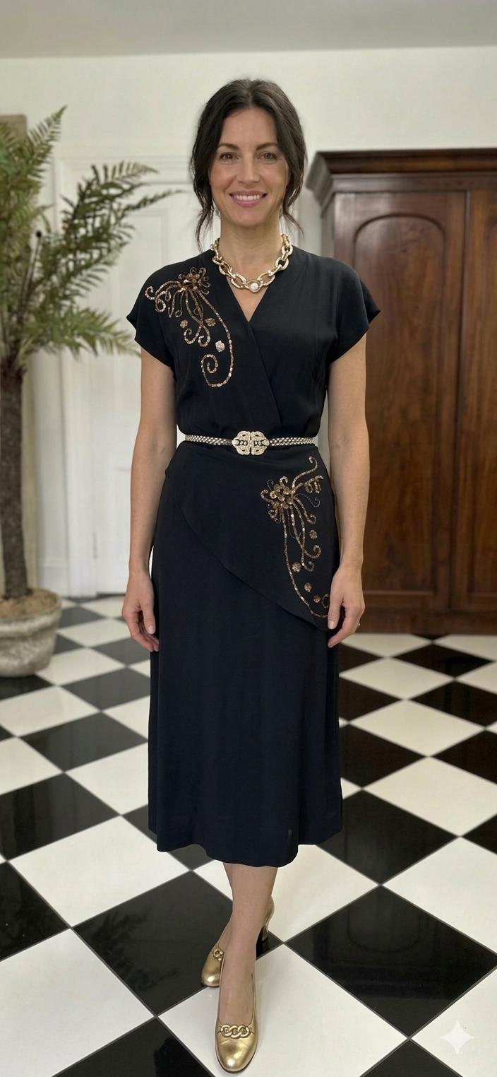 1940s black dress with sequin details