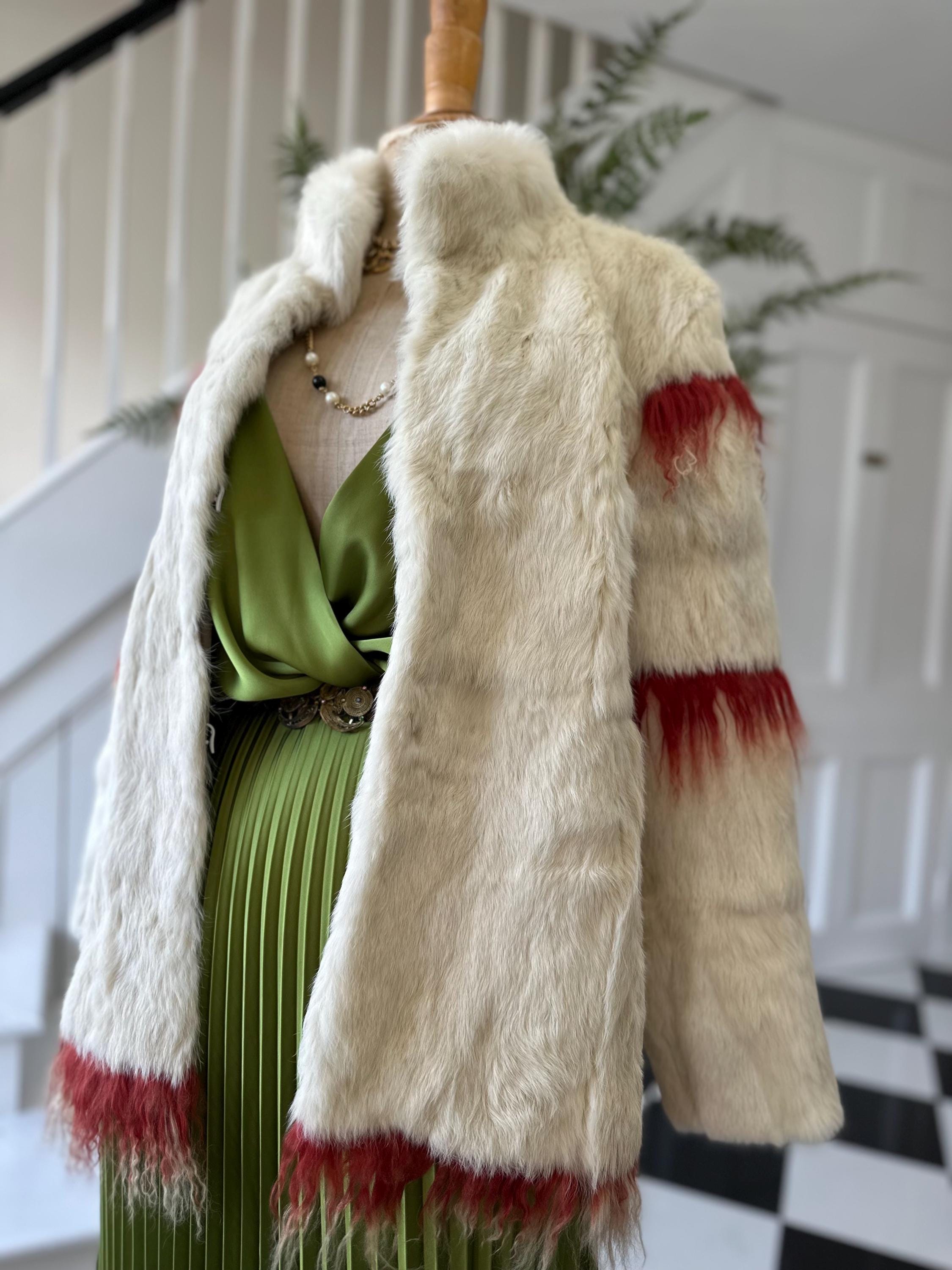 vintage 70s Rabbit fur jacket with Mongolian  lamb trim
