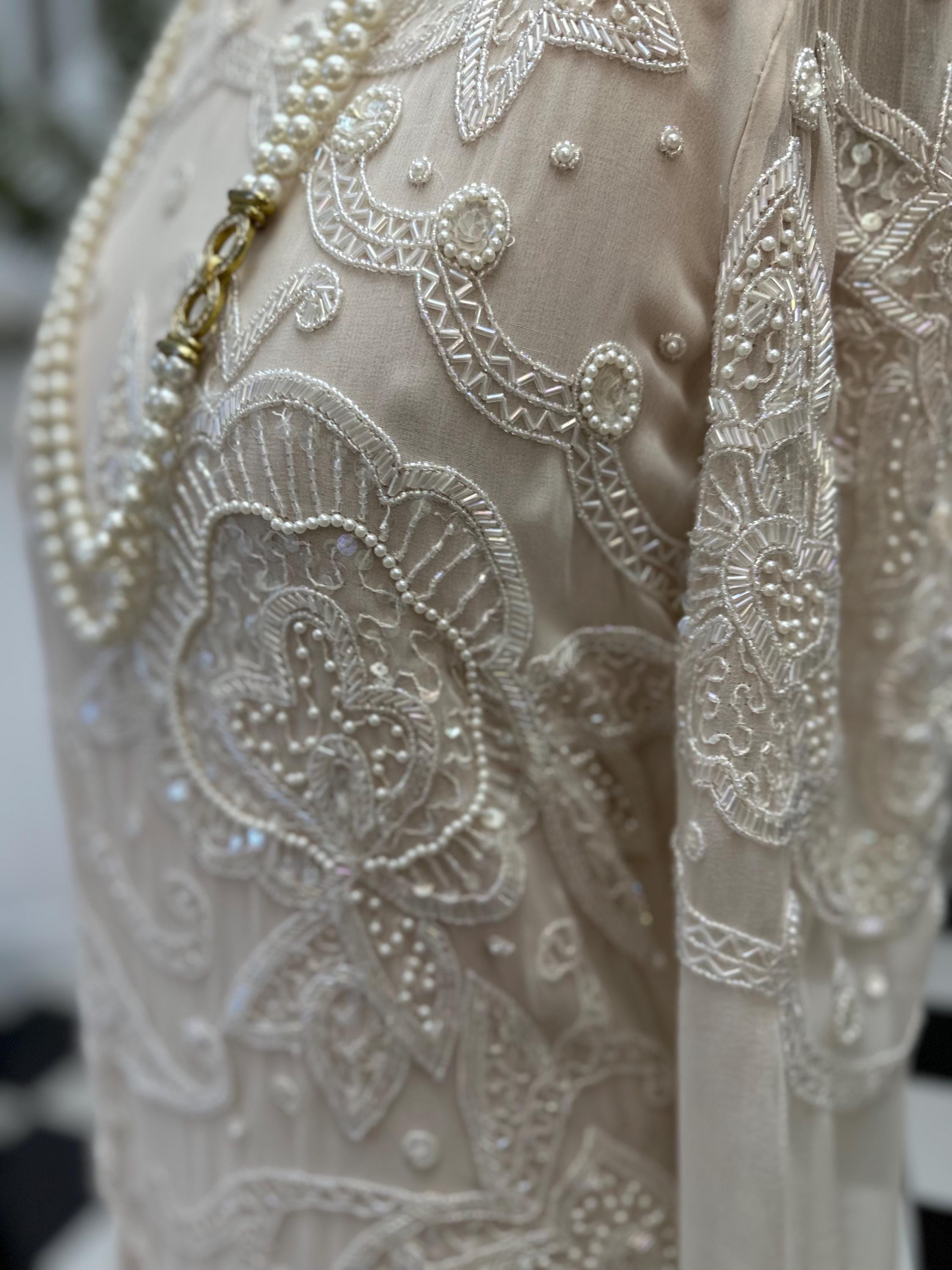 Vintage very pale pink silk party dress with beaded details