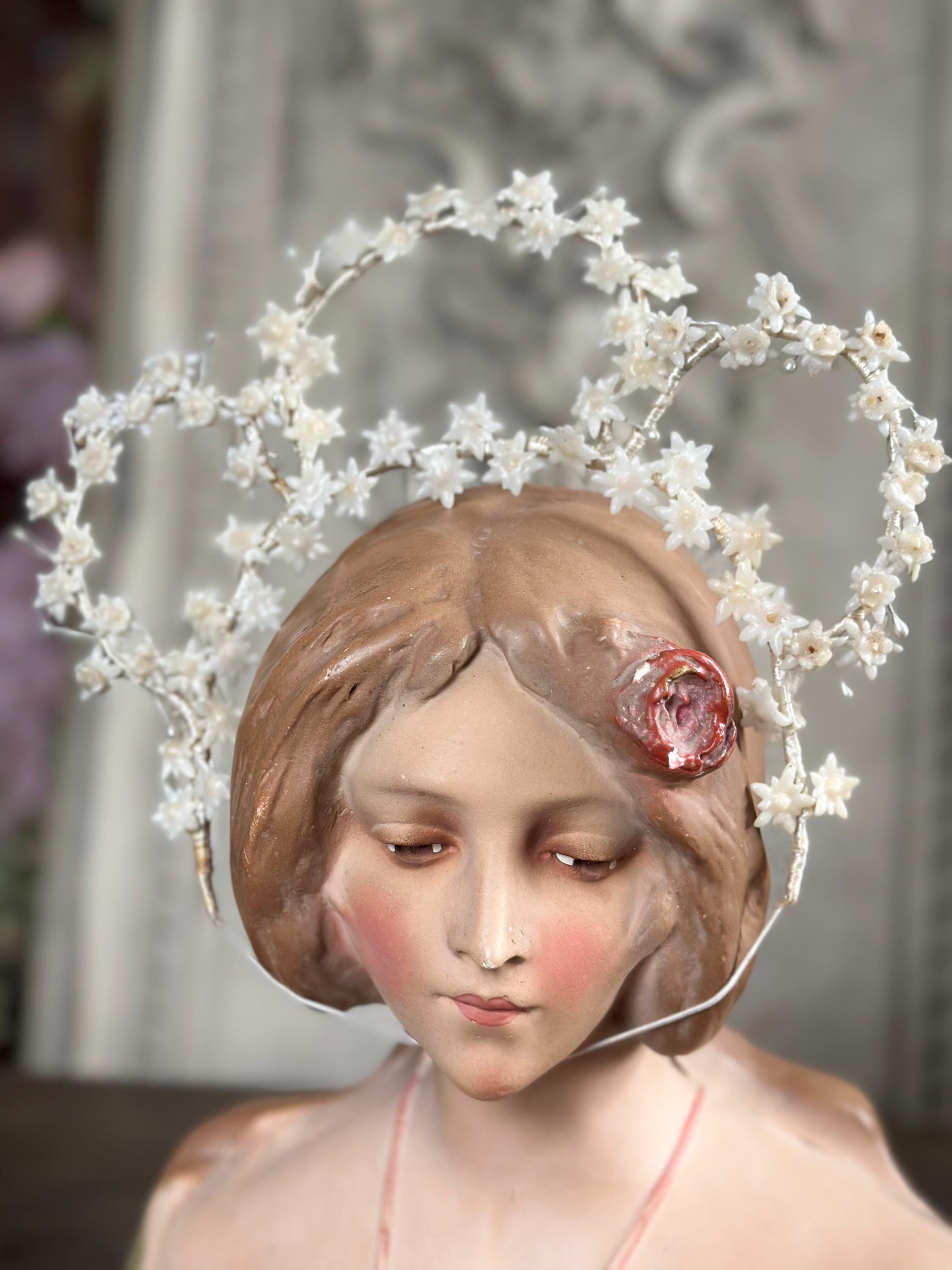 Antique Edwardian large Floral Wax Tiara