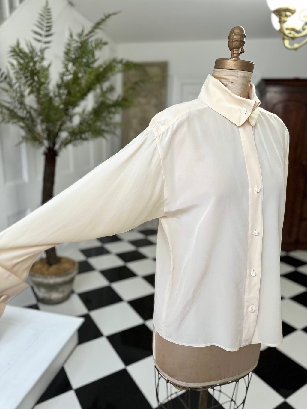 Vintage 1990s cream  long sleeve silk blouse Karl Largerfeld