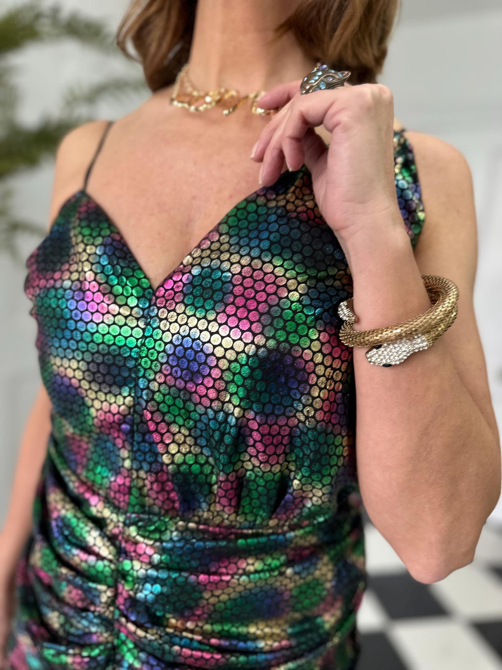 1980s vintage iridescent mermaid scale ruched cocktail  dress