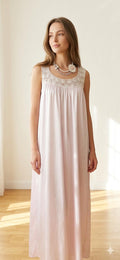 1940s lilac slip dress with fine hand crochet lace top details