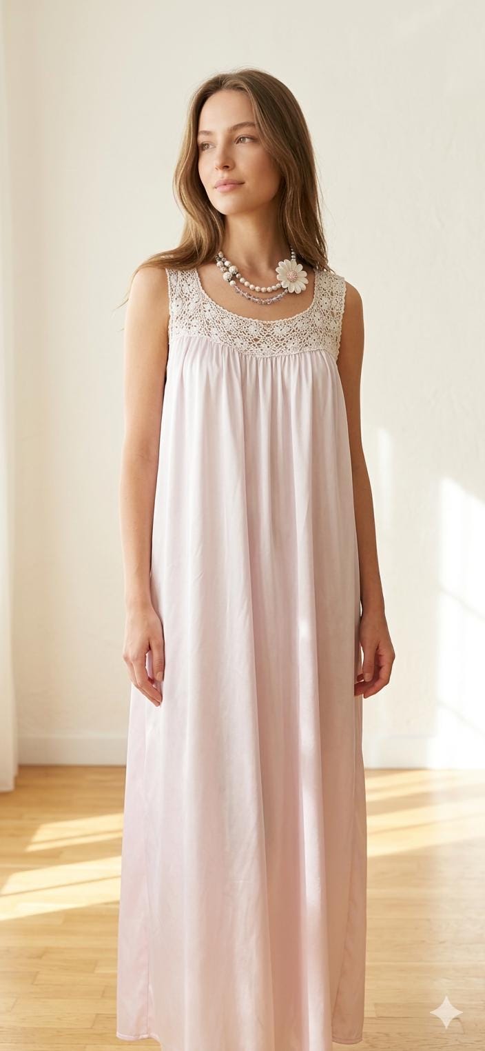 1940s lilac slip dress with fine hand crochet lace top details