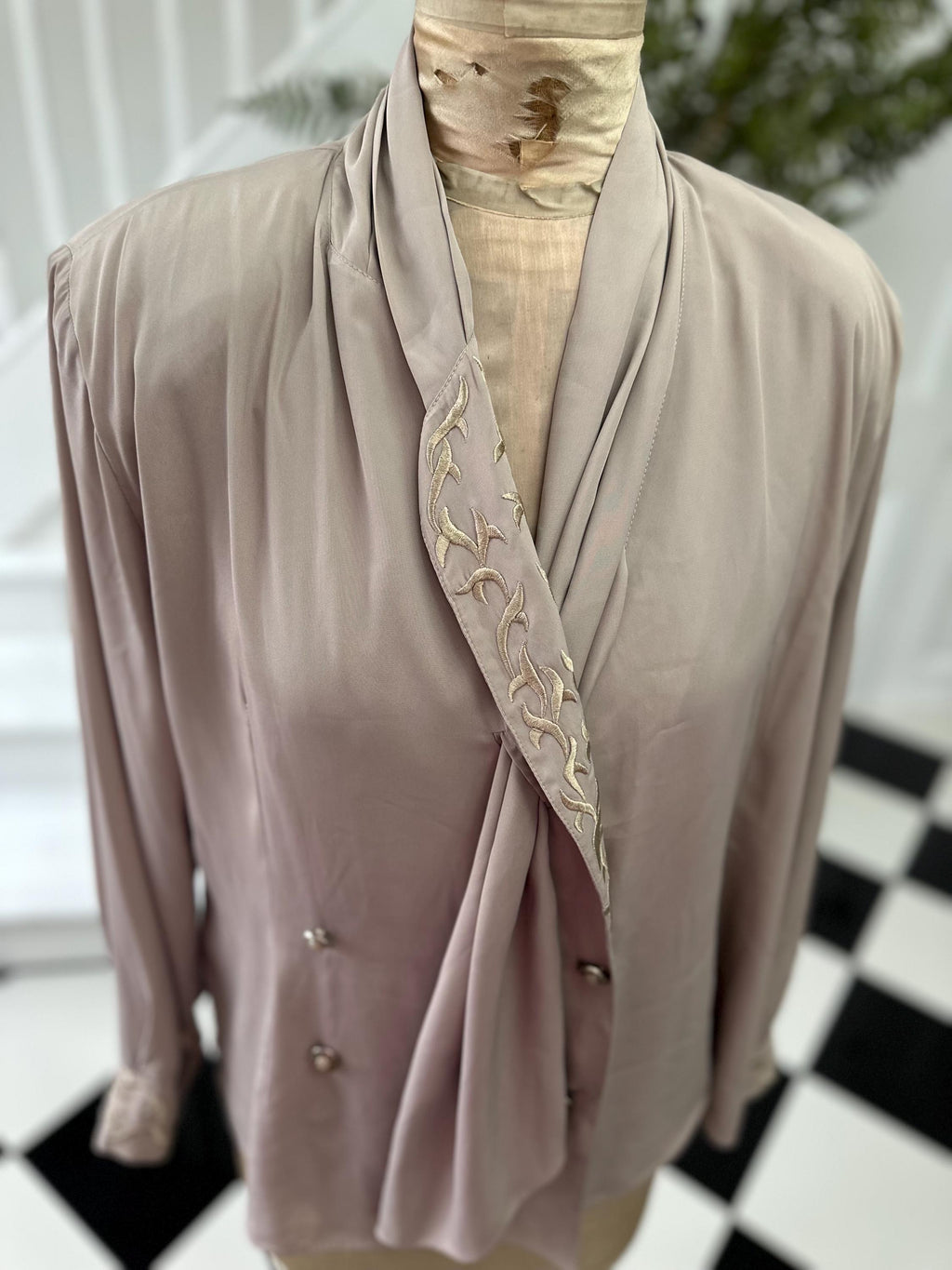 1980s Grey Blouse with Unique style with Embroidery