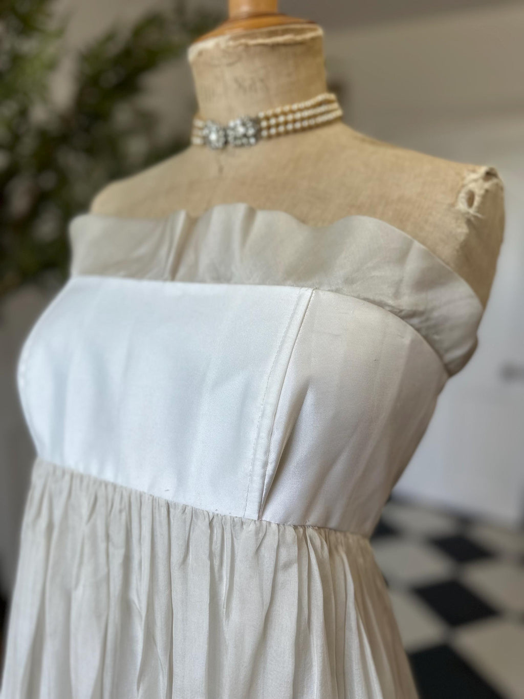 1970s long strapless silk dress