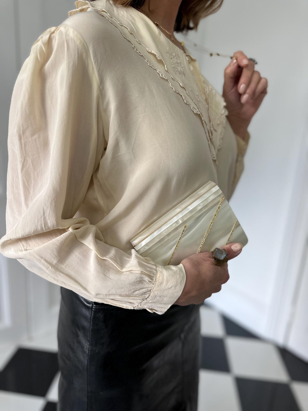 Vintage cream silk blouse with hand embroidery detail