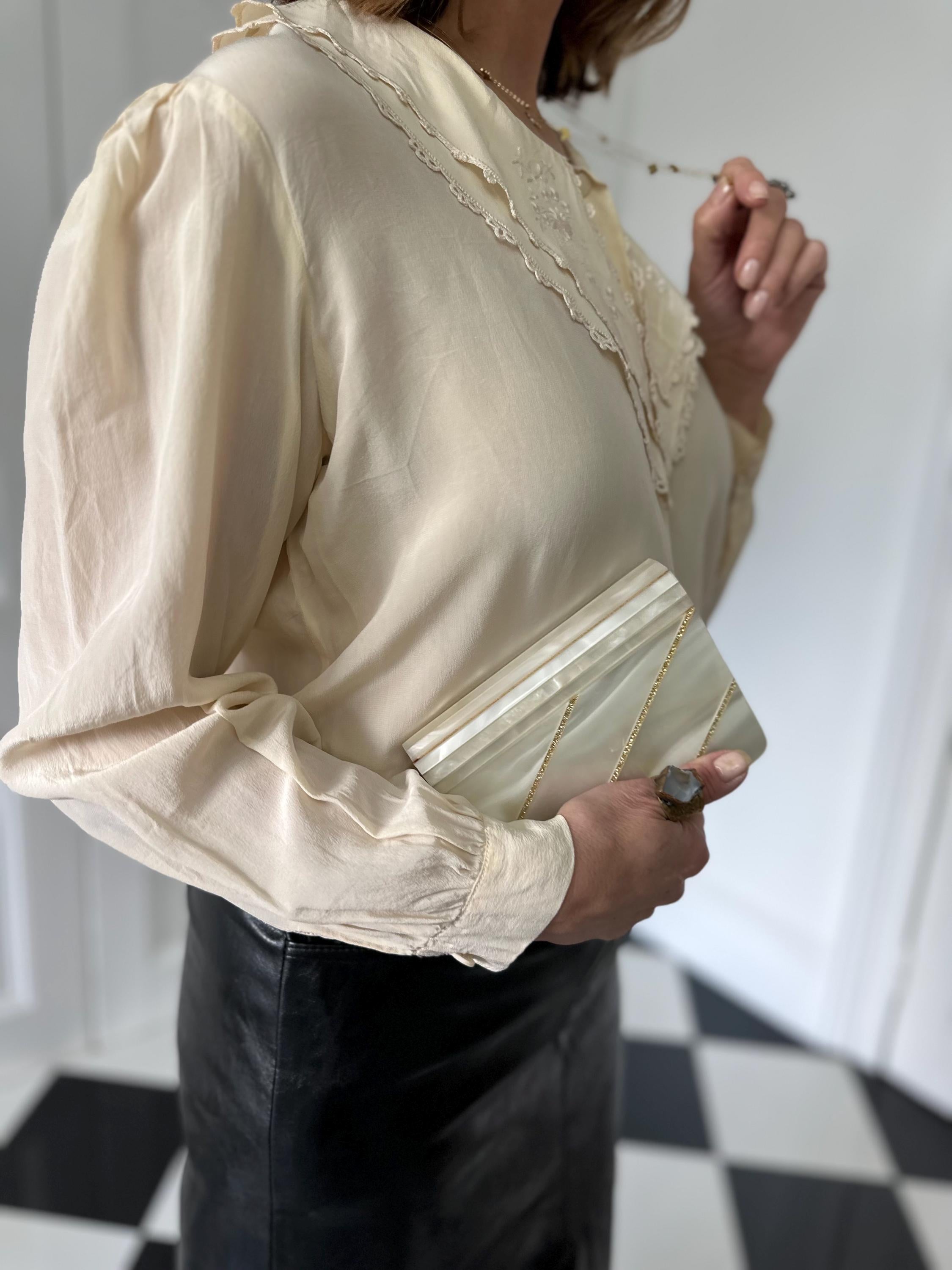 Vintage cream silk blouse with hand embroidery detail