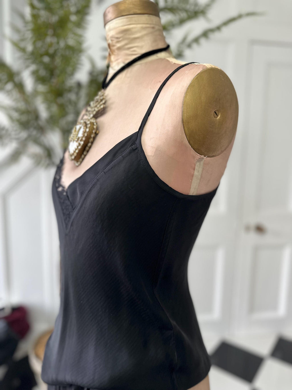 Vintage style Pierre Cardin  black silky camisole with lace details and matching top pants