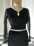 1940s dress in silk velvet and organdie velvet sleeves