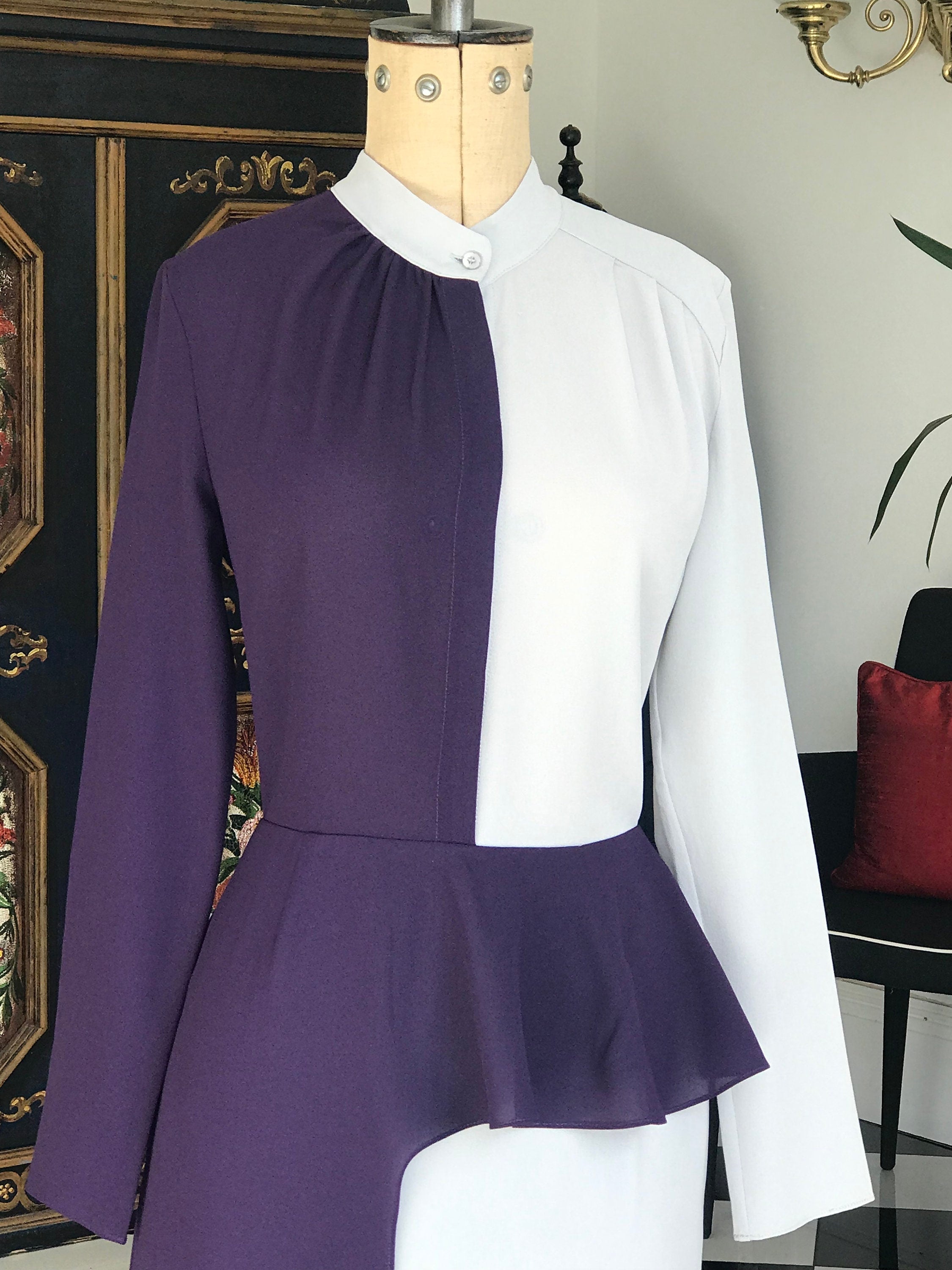 Y2K NWT Isabel Garcia Asymmetrical Color-Block Midi Dress | Purple & Dove Grey