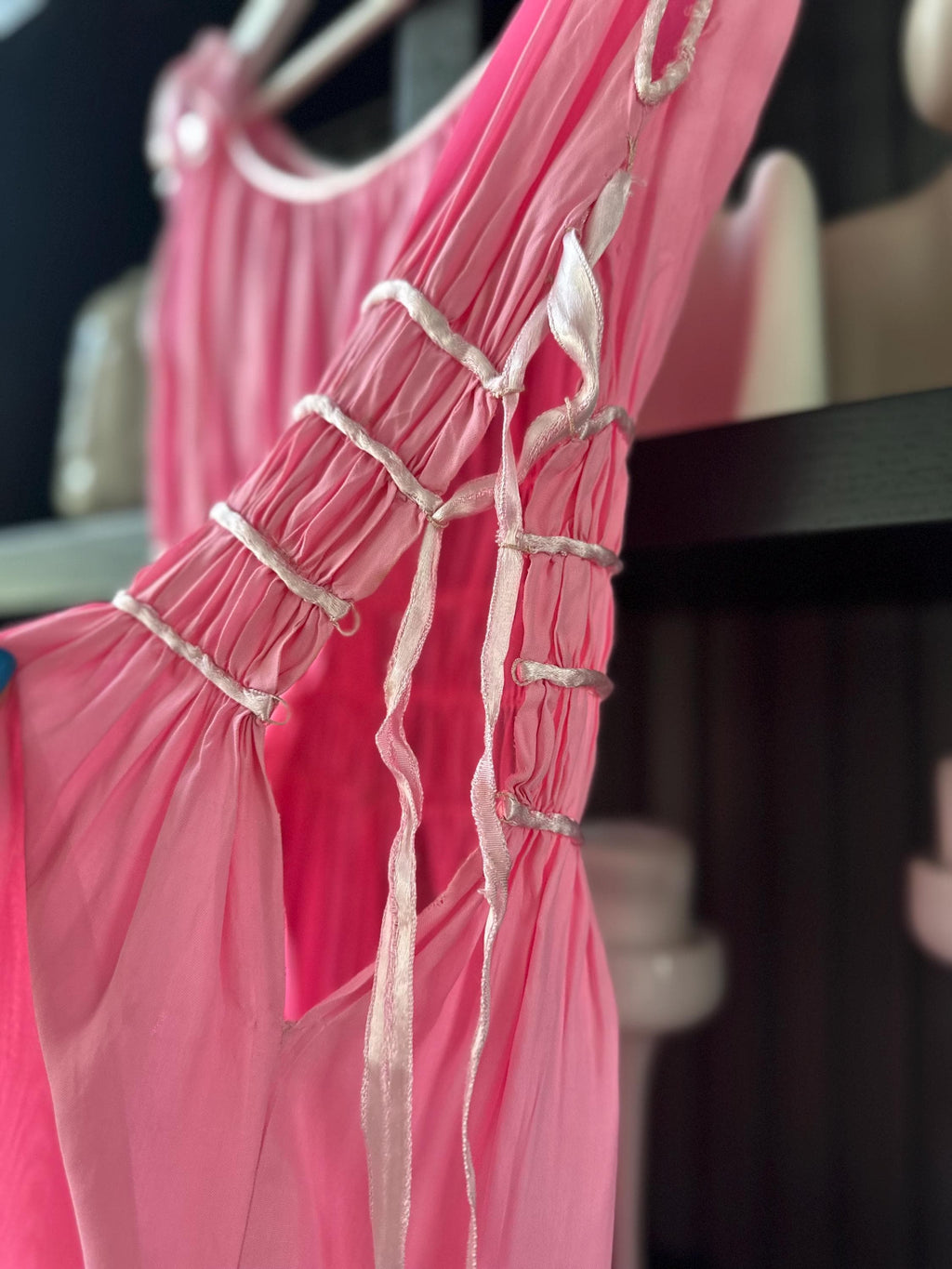 1940s Pink Gown | ruffle bodice Slip.