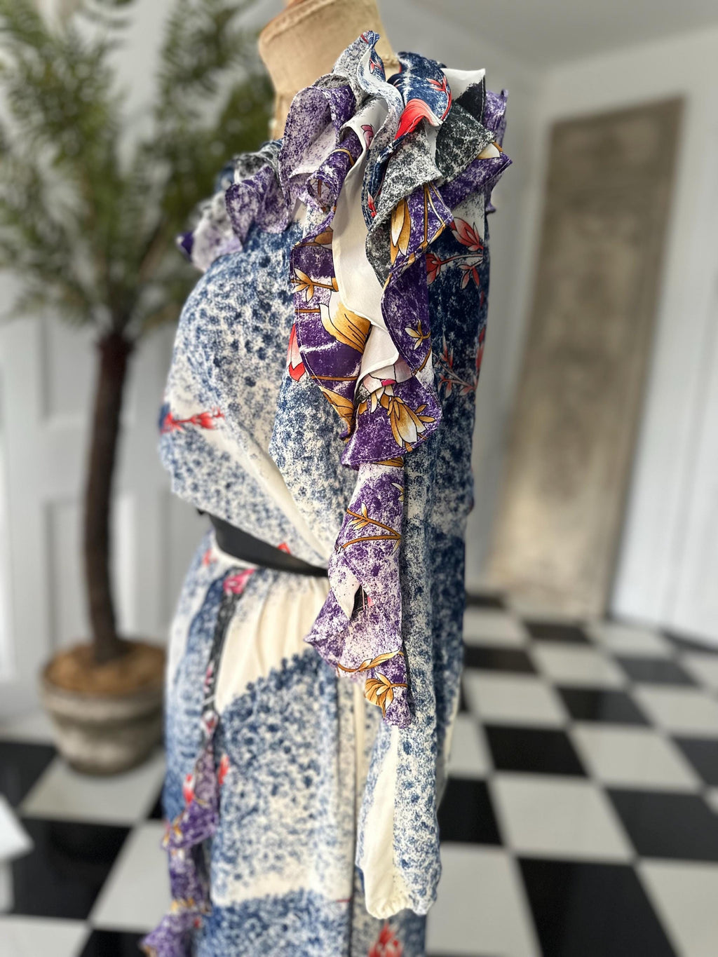 Vintage 1980s Diane Freis floral frilly Georgette maxi dress