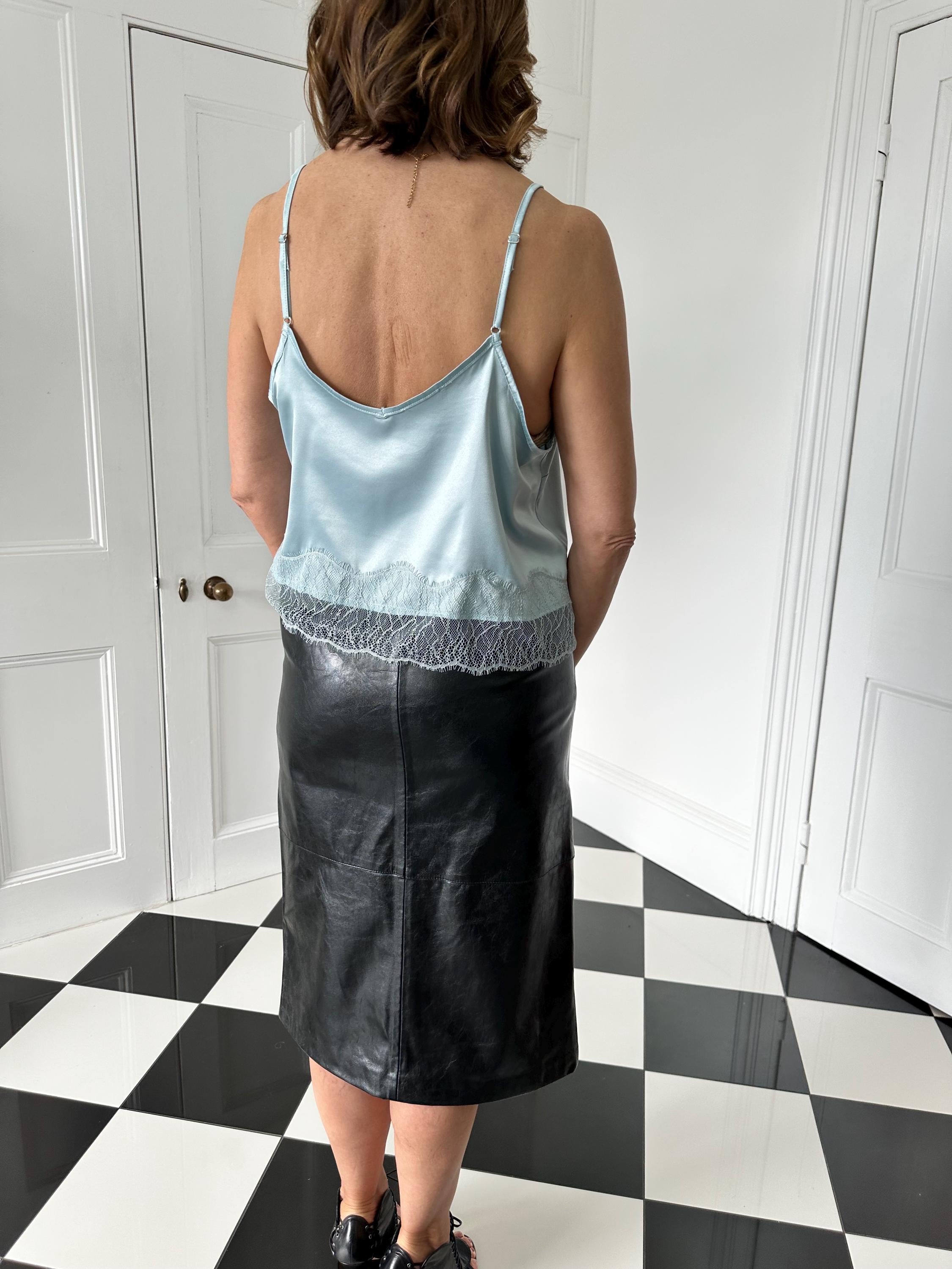 Vintage duck egg blue camisole with romantic lace