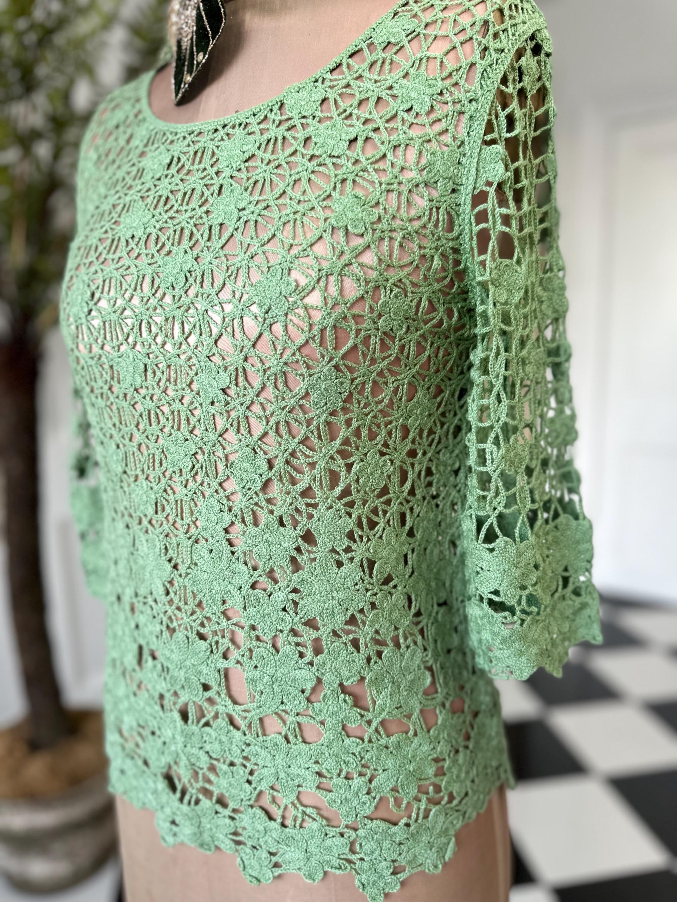 Green Hand Embroidered Knit Jumper: 3/4 Sleeves