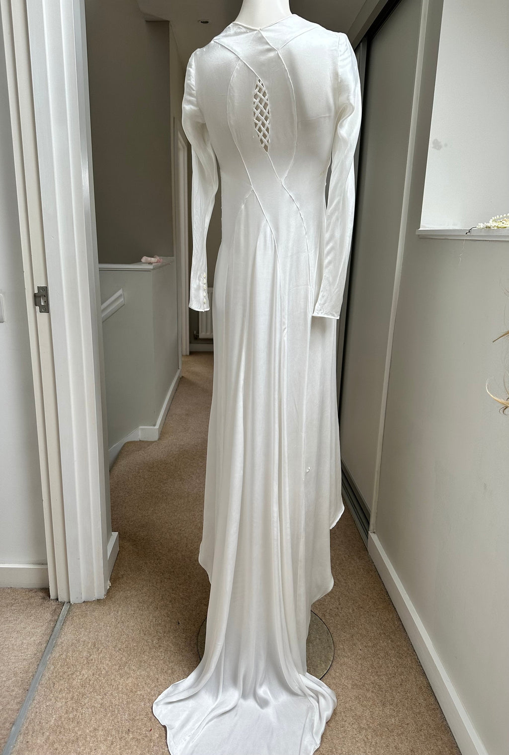 1930s white satin bias cut wedding dress
