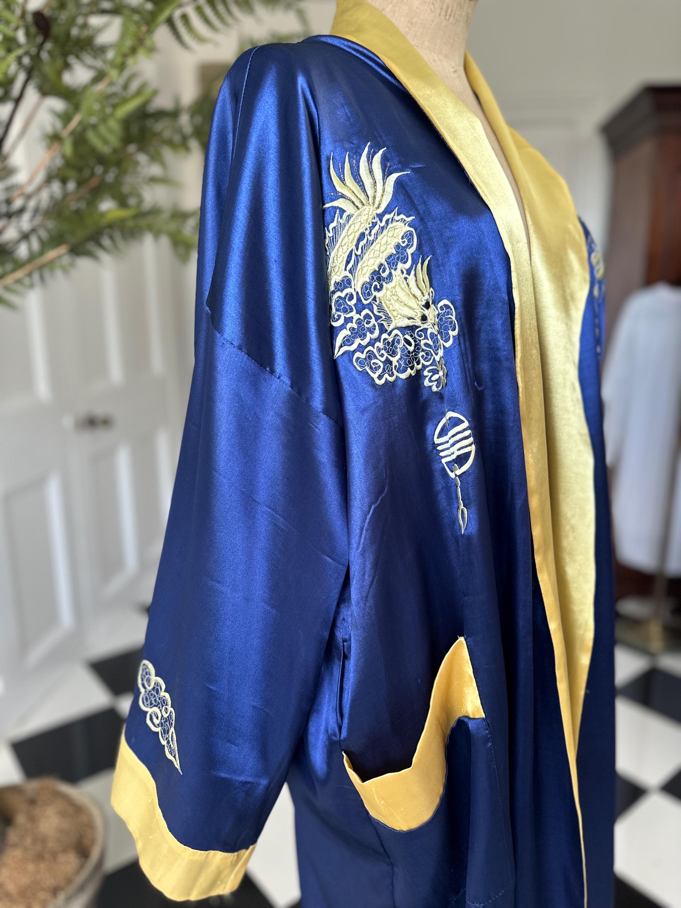 1970s reversible Kimono in yellow and royal blue size XXL